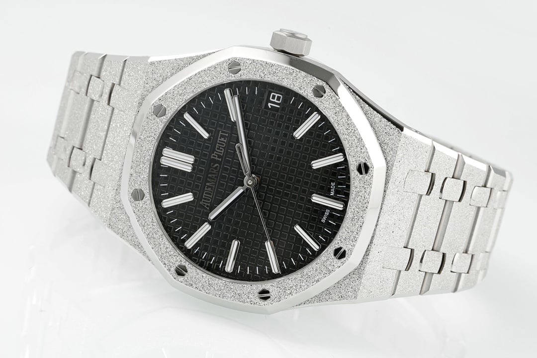 Royal Oak 15510 41mm Frosted SS/SS Black Textured Dial APSF A4302 Super Clone