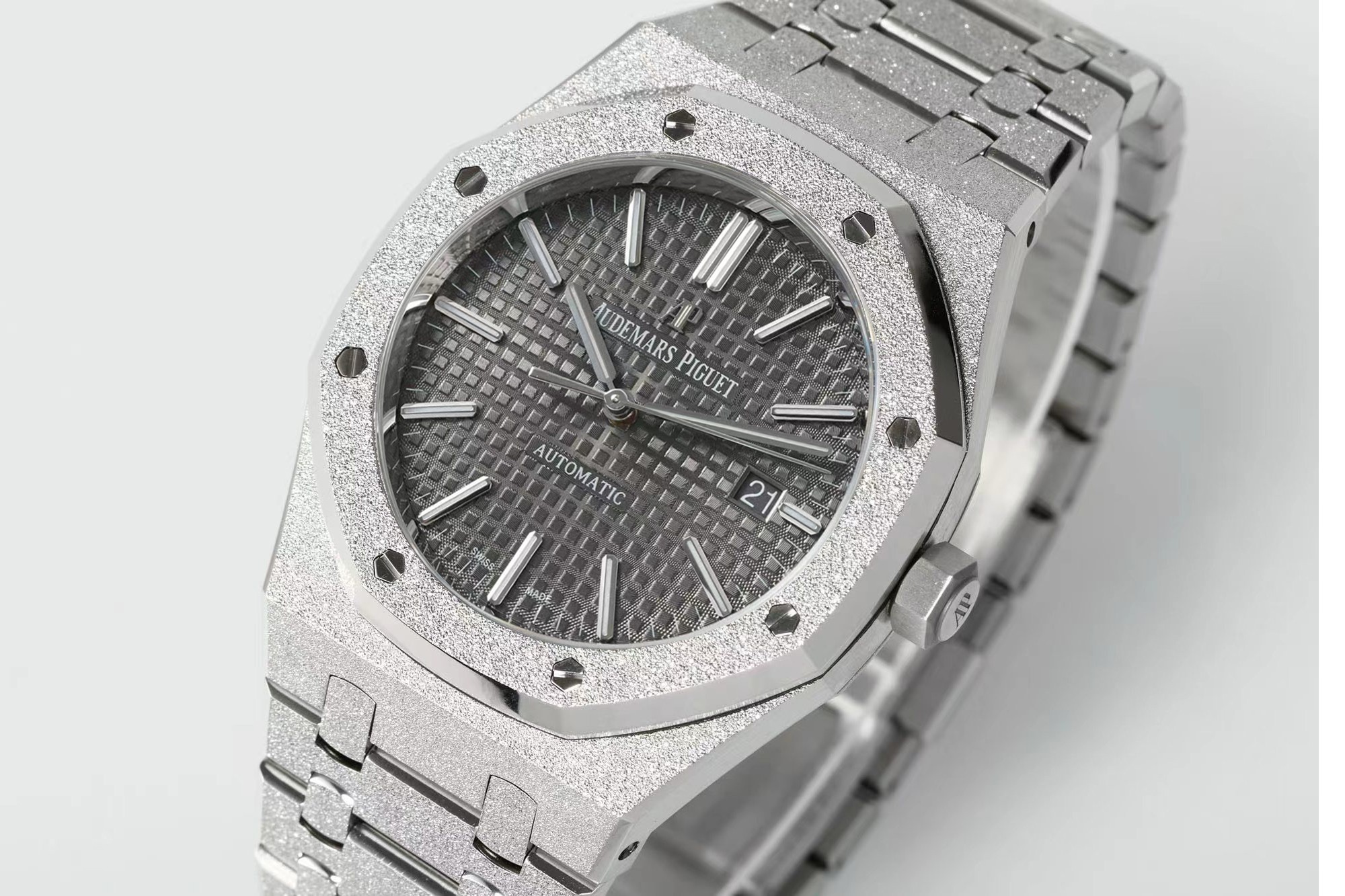 Royal Oak 15410 Frosted SS/SS Grey Textured Dial APSF SA3120 Super Clone