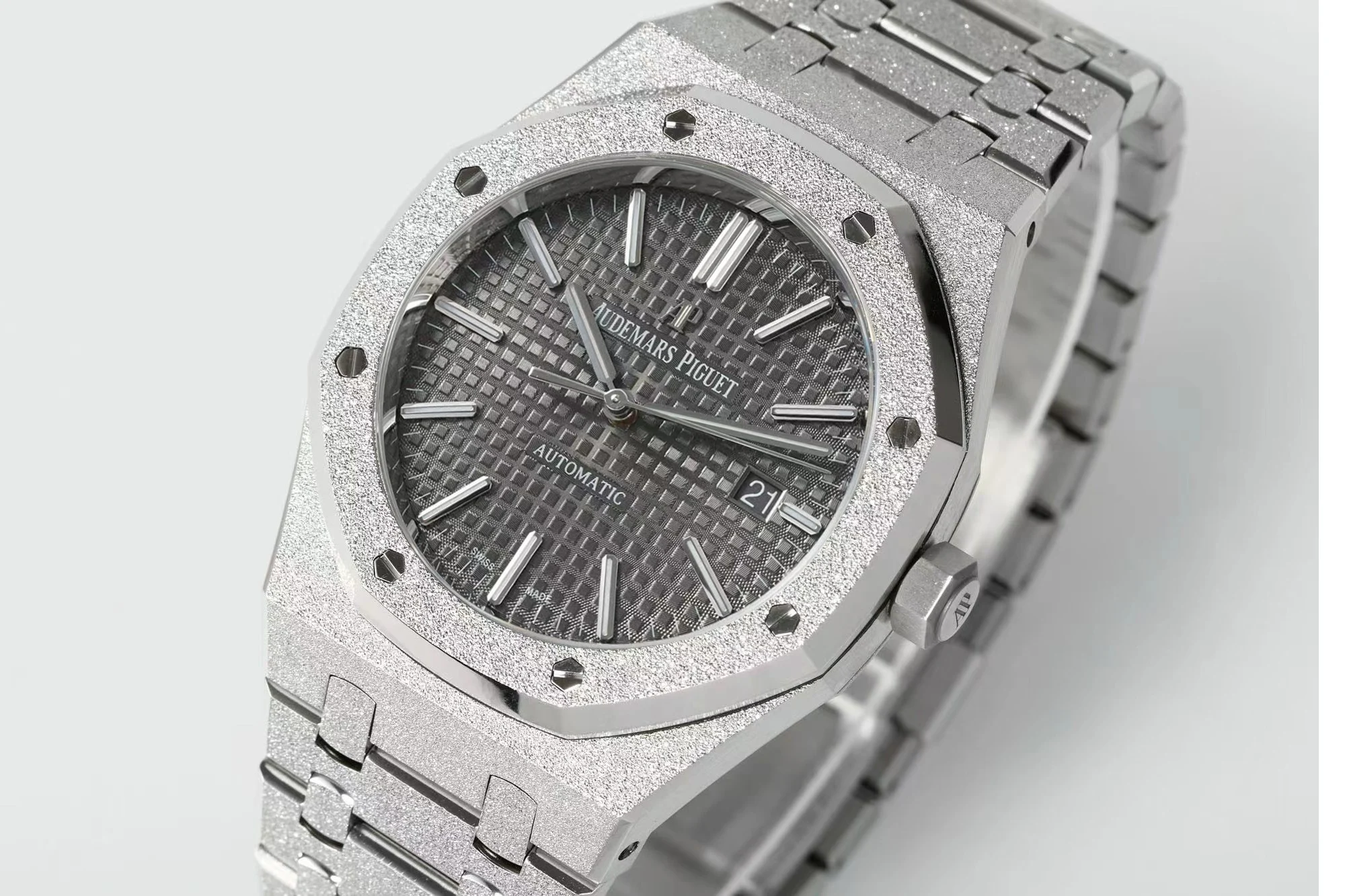 Royal Oak 15410 Frosted SS/SS Grey Textured Dial APSF SA3120 Super Clone