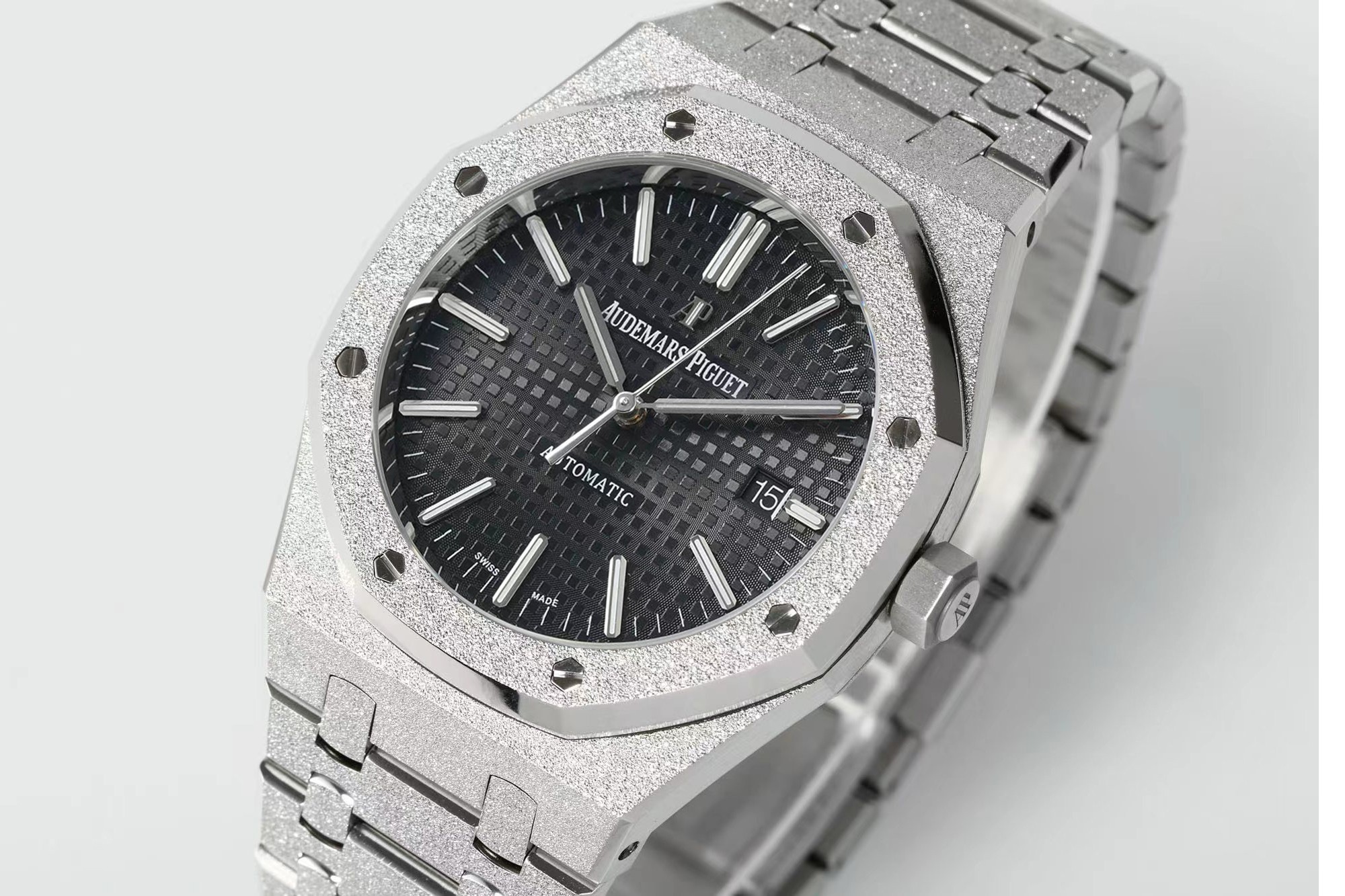 Royal Oak 15410 Frosted SS/SS Black Textured Dial APSF SA3120 Super Clone