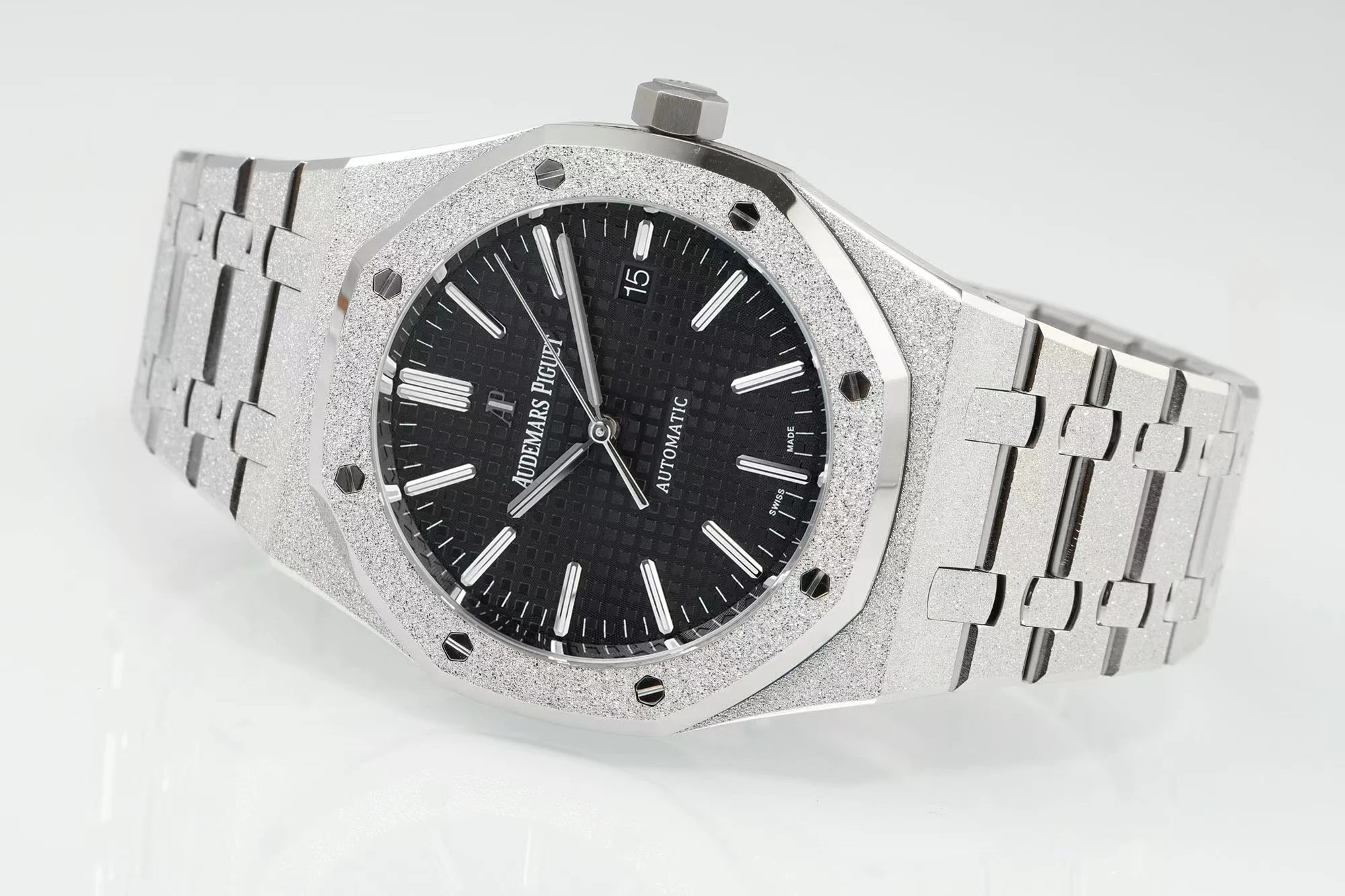 Royal Oak 15410 Frosted SS/SS Black Textured Dial APSF SA3120 Super Clone