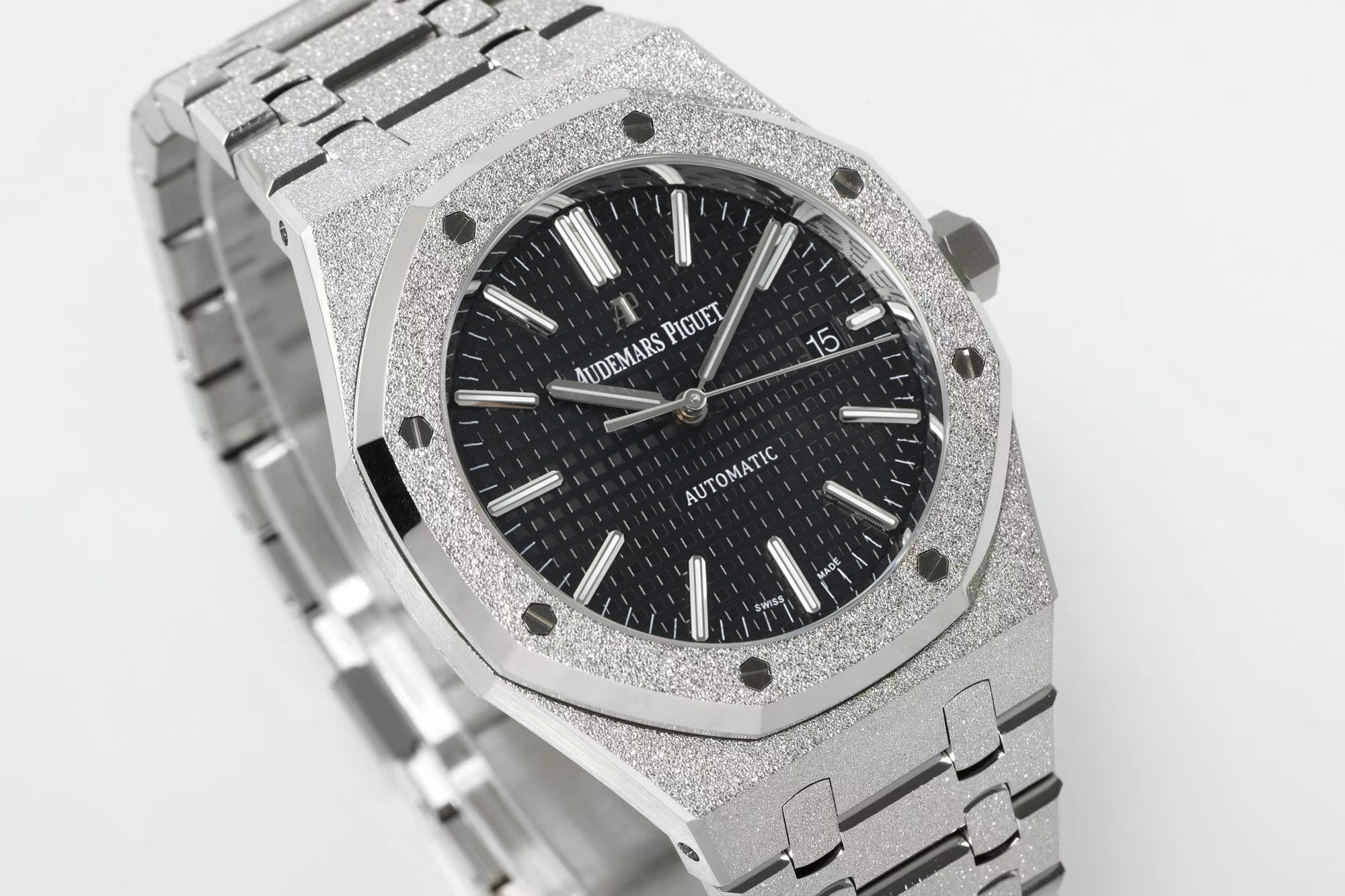 Royal Oak 15410 Frosted SS/SS Black Textured Dial APSF SA3120 Super Clone