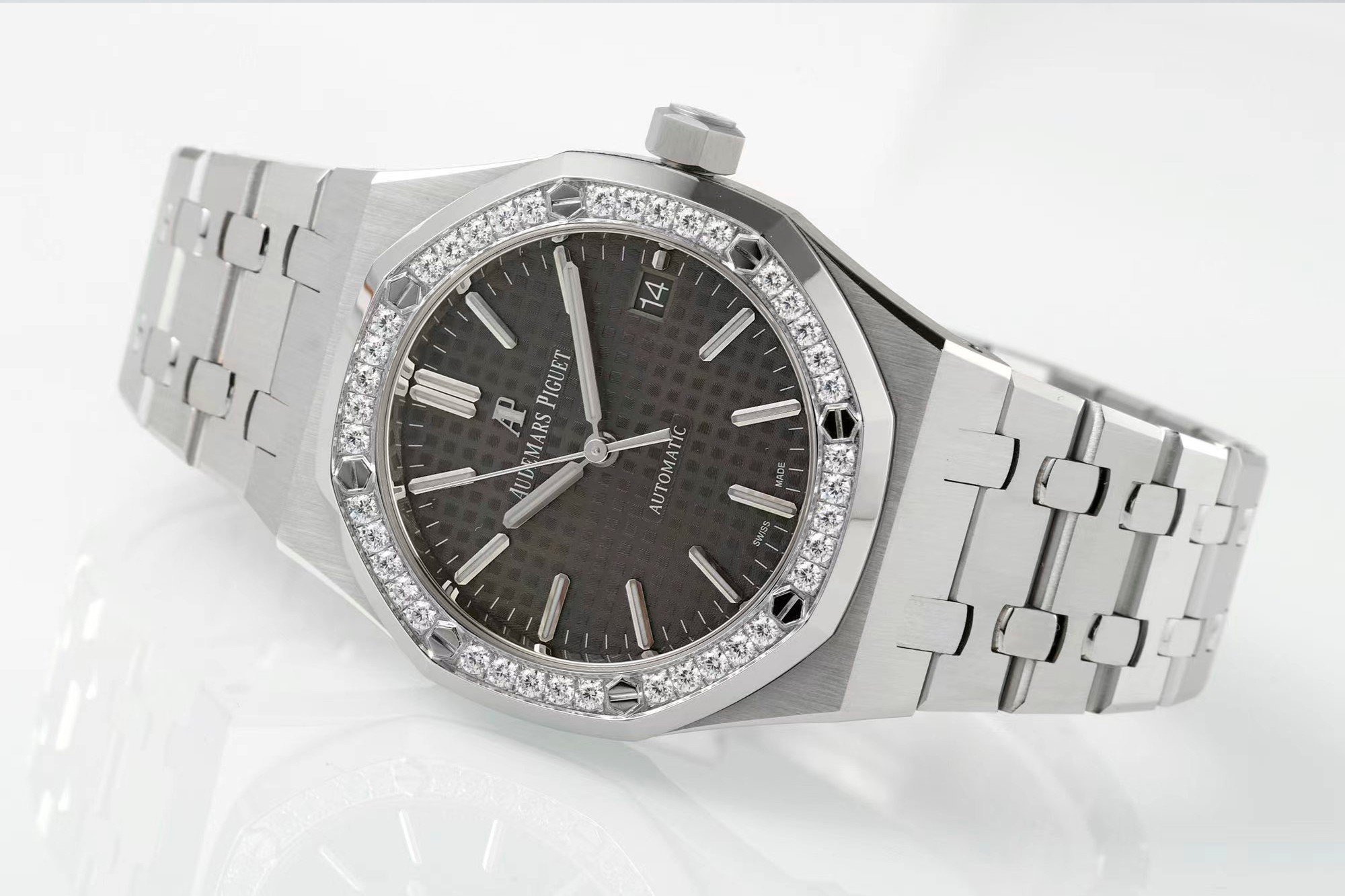 Royal Oak 37mm 15451 SS APSF 1:1 Best Edition Gray Textured Dial on SS Bracelet SA3120 Super Clone