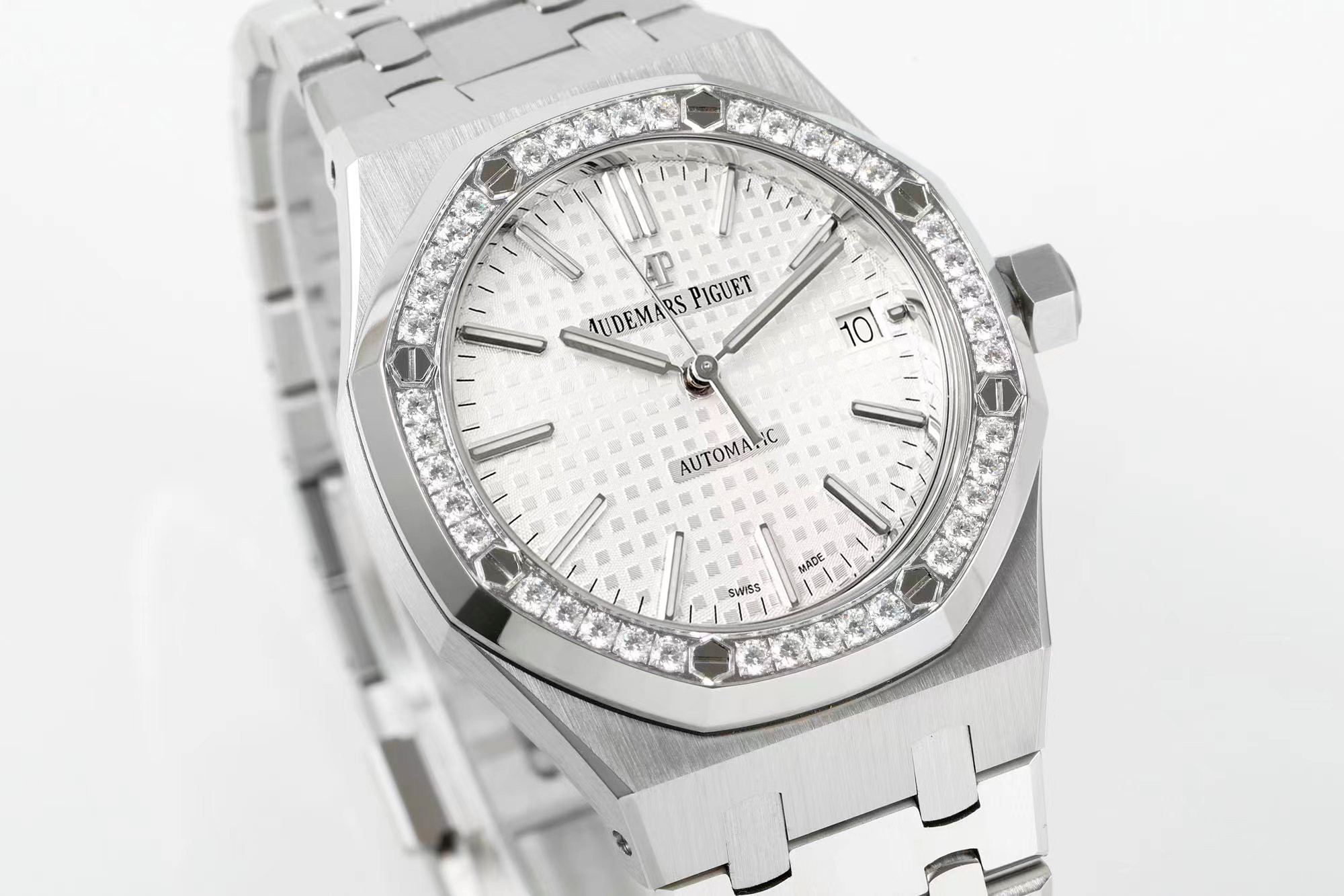 Royal Oak 37mm 15451 SS APSF 1:1 Best Edition White Textured Dial on SS Bracelet SA3120 Super Clone
