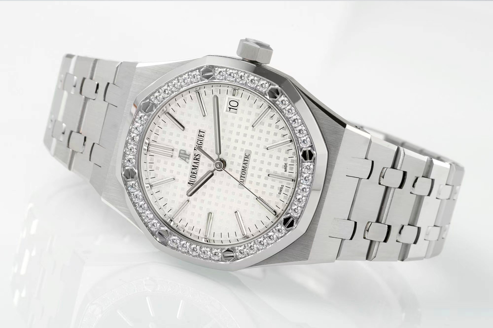 Royal Oak 37mm 15451 SS APSF 1:1 Best Edition White Textured Dial on SS Bracelet SA3120 Super Clone