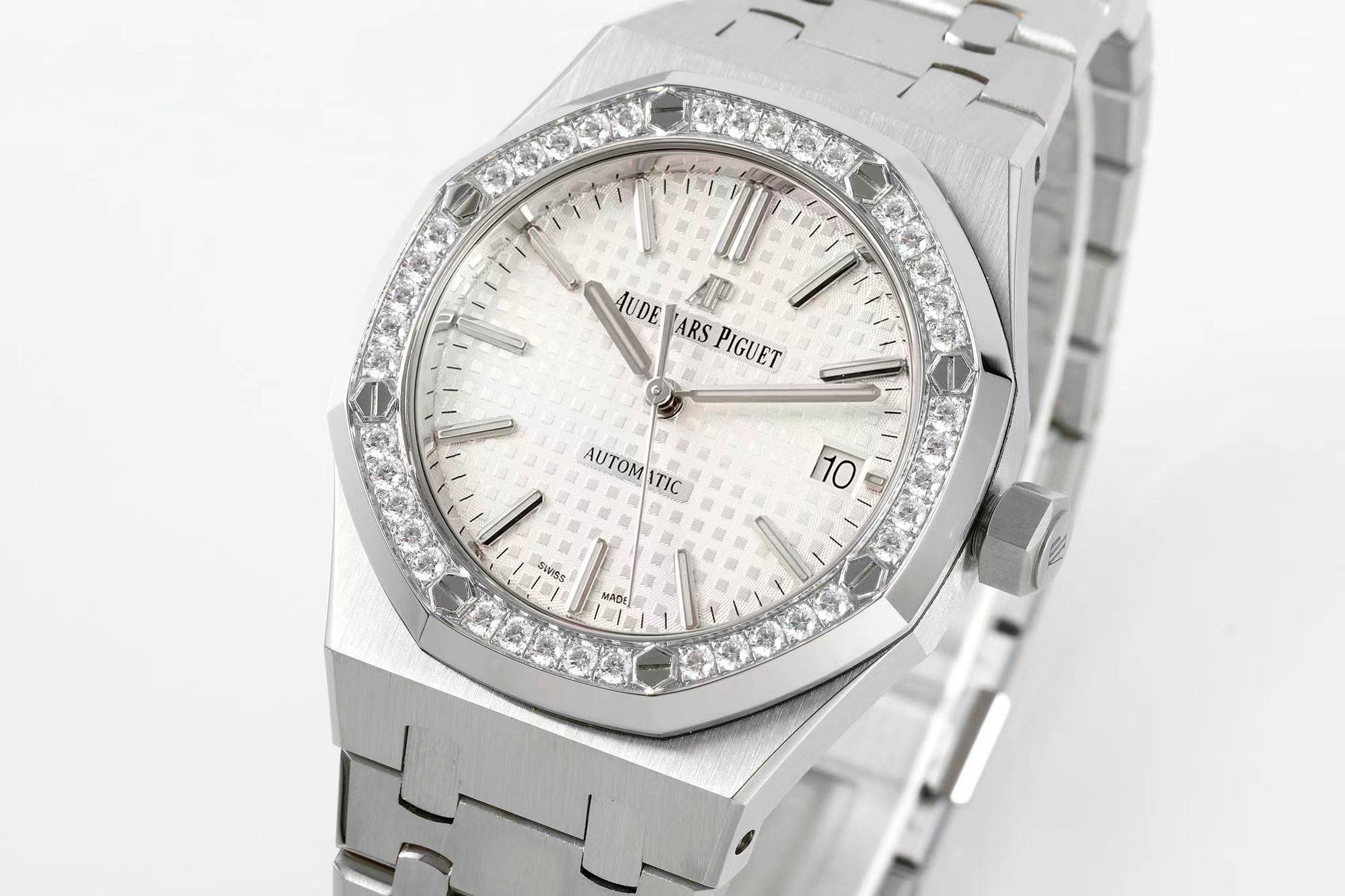 Royal Oak 37mm 15451 SS APSF 1:1 Best Edition White Textured Dial on SS Bracelet SA3120 Super Clone