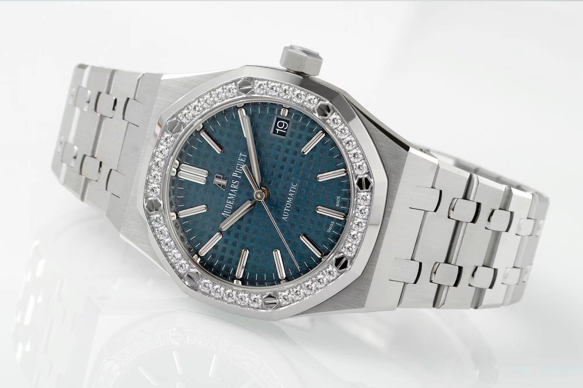 Royal Oak 37mm 15451 SS APSF 1:1 Best Edition Blue Textured Dial on SS Bracelet SA3120 Super Clone