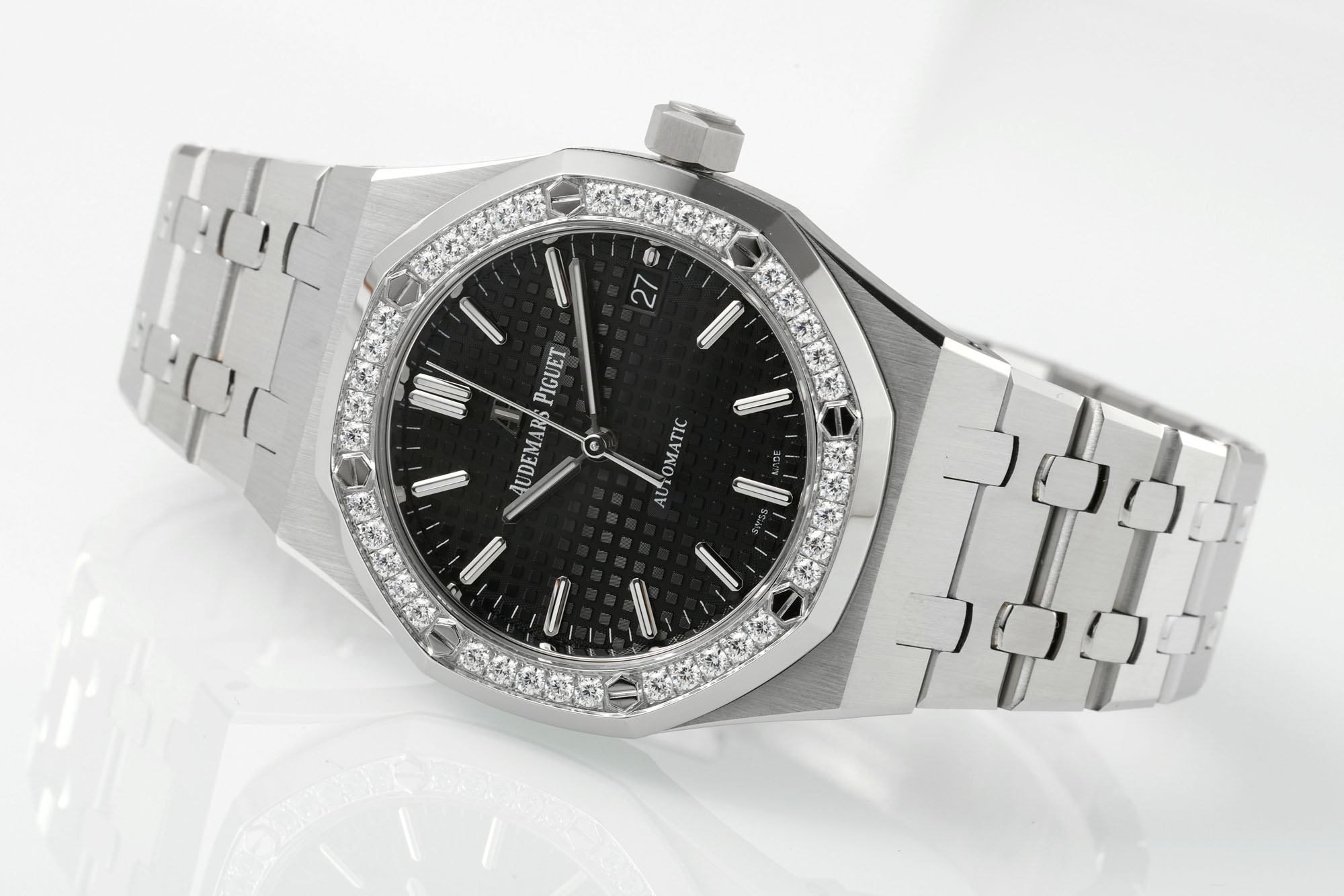 Royal Oak 37mm 15451 SS APSF 1:1 Best Edition Black Textured Dial on SS Bracelet SA3120 Super Clone