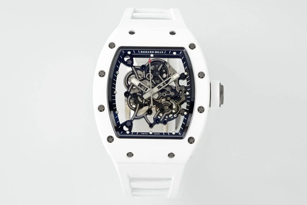 RM055 APSF White Cer/RU Skeleton Dial On White Rubber Strap?