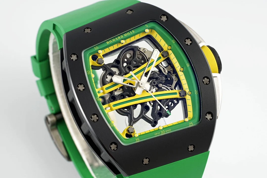 RM61-01 APSF Black Ceramic/RU Skeleton Dial on Green Rubber Strap