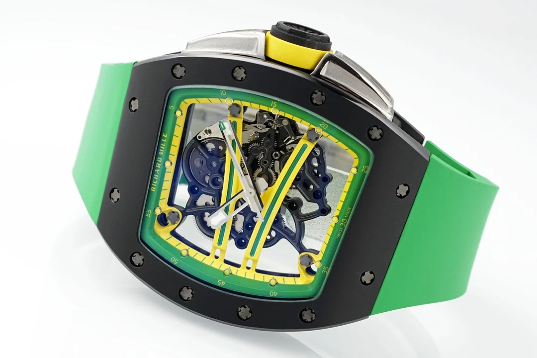 RM61-01 APSF Black Ceramic/RU Skeleton Dial on Green Rubber Strap