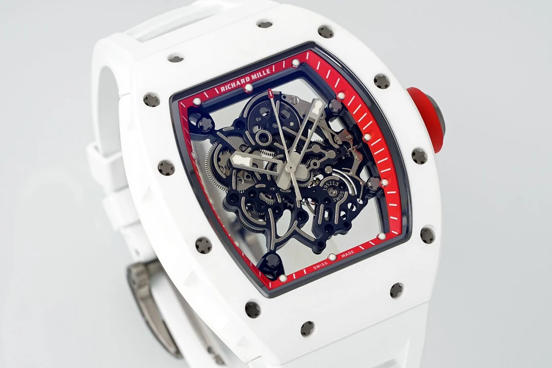 Richard Mille RM055 APSF Red Cer/RU Skeleton Dial On White Rubber Strap