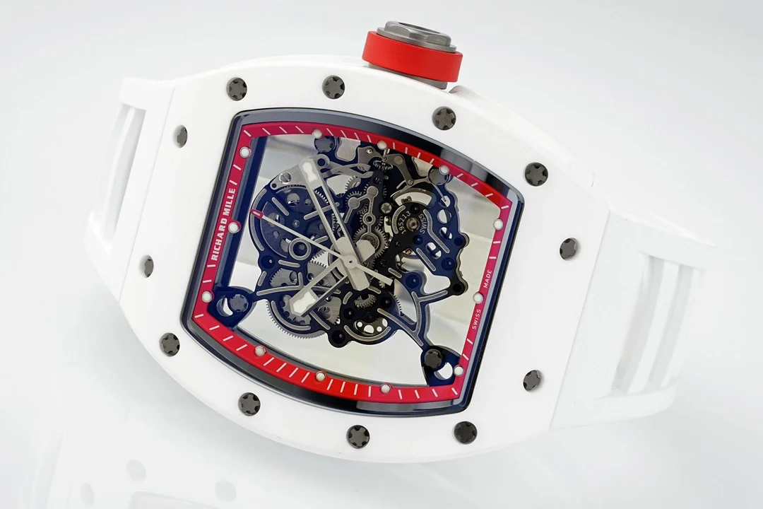 Richard Mille RM055 APSF Red Cer/RU Skeleton Dial On White Rubber Strap