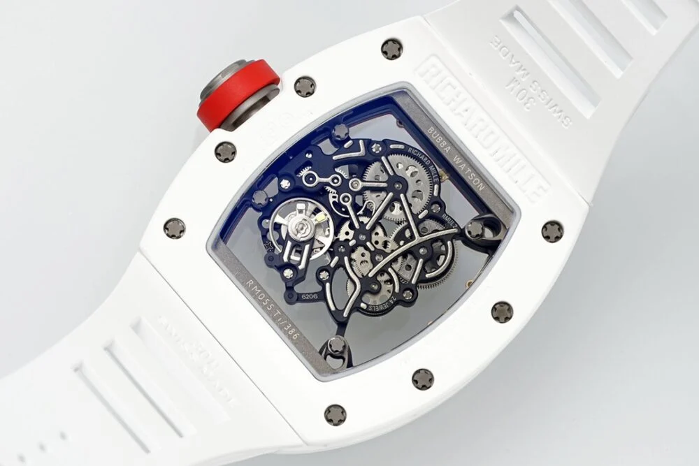 Richard Mille RM055 APSF Red Cer/RU Skeleton Dial On White Rubber Strap