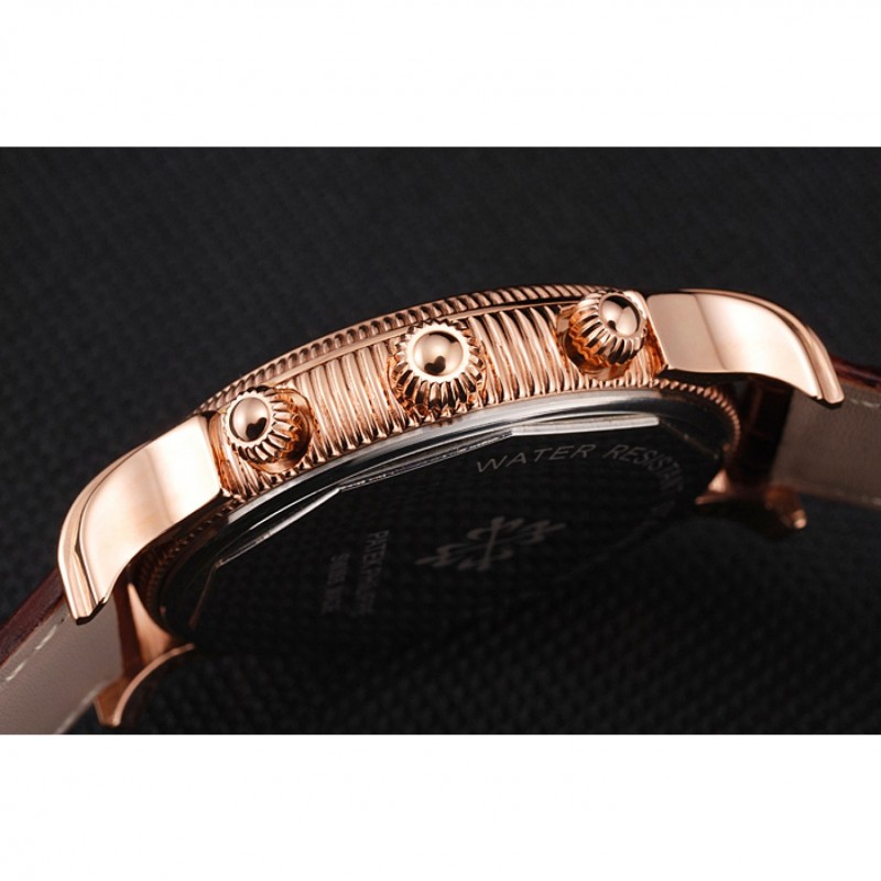 Patek Philippe Chronograph Replica Watch, Complications, Quartz, 18k Rose-Gold Plated, Black Dial