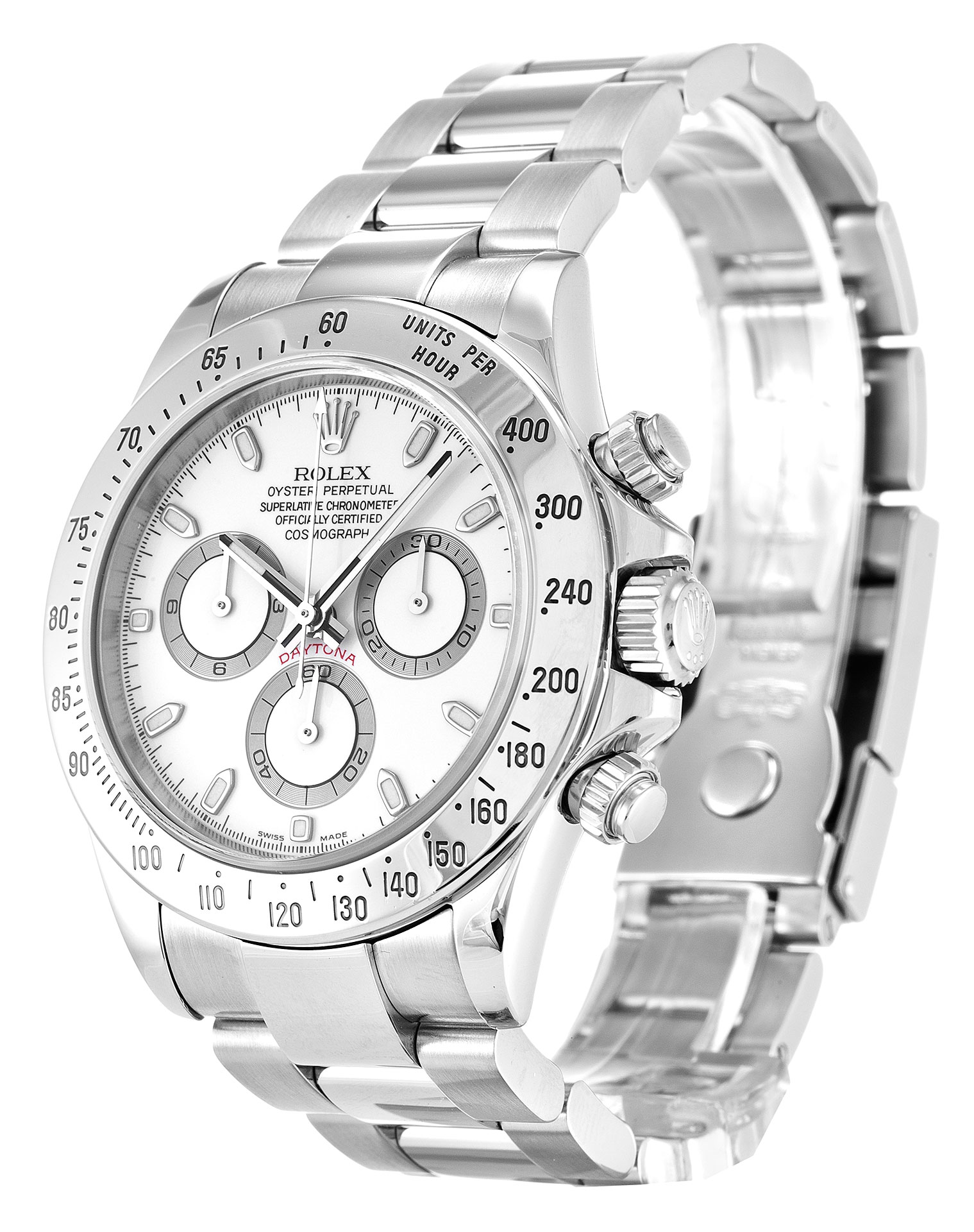 Rolex Daytona 116520-40MM Replica Watch, Automatic, White Baton Dial, Steel Case & Bracelet