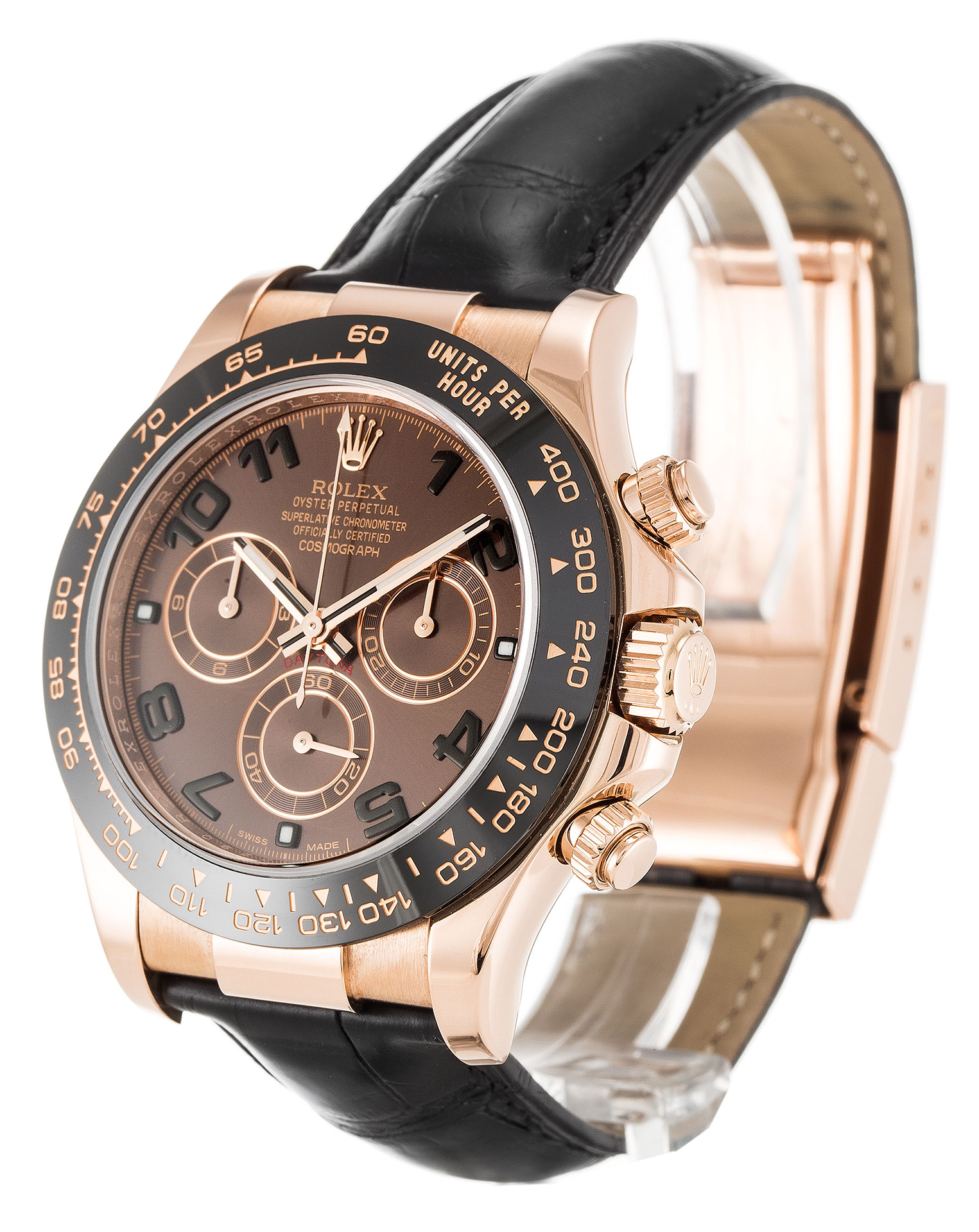 Rolex Daytona 116515 LN-40 MM - Automatic - Rose Gold Case - Alligator Black Bracelet - Replica