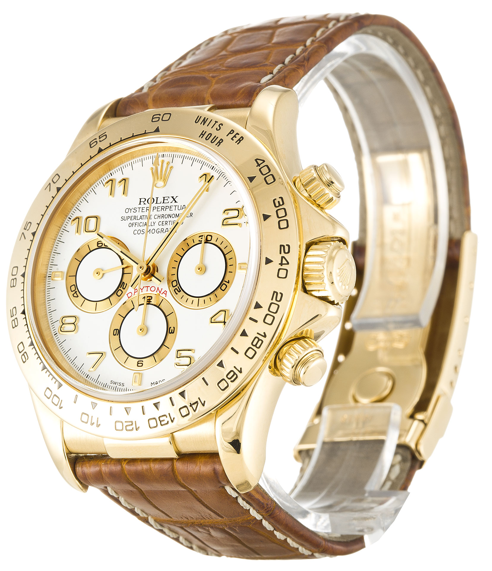 - 16518-40MM - Rolex Daytona Automatic - White Arabic Dial - Brown Croc Strap Watch