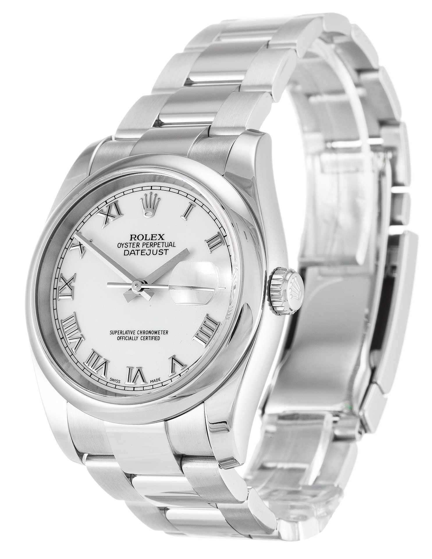 Rolex Datejust 116200 Replica Watch, Automatic, 36mm Steel Case, White Roman Numeral Dial