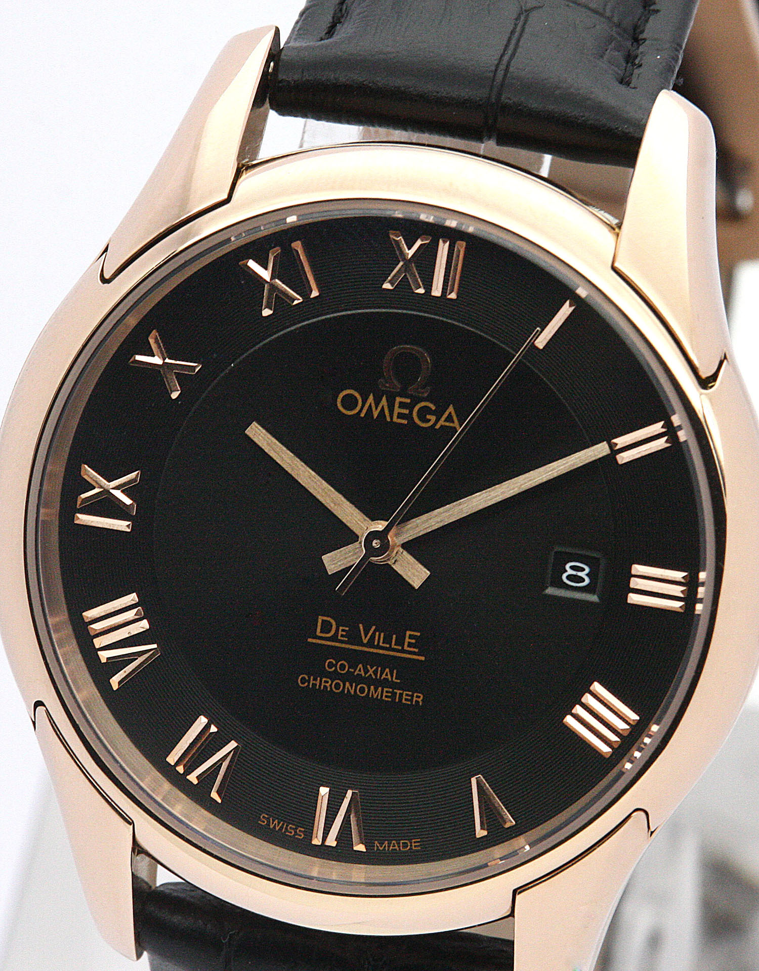 Omega De Ville Hour Vision 431.33.41.21.01.001 Automatic Rose Gold Steel Case Black Dial Mens