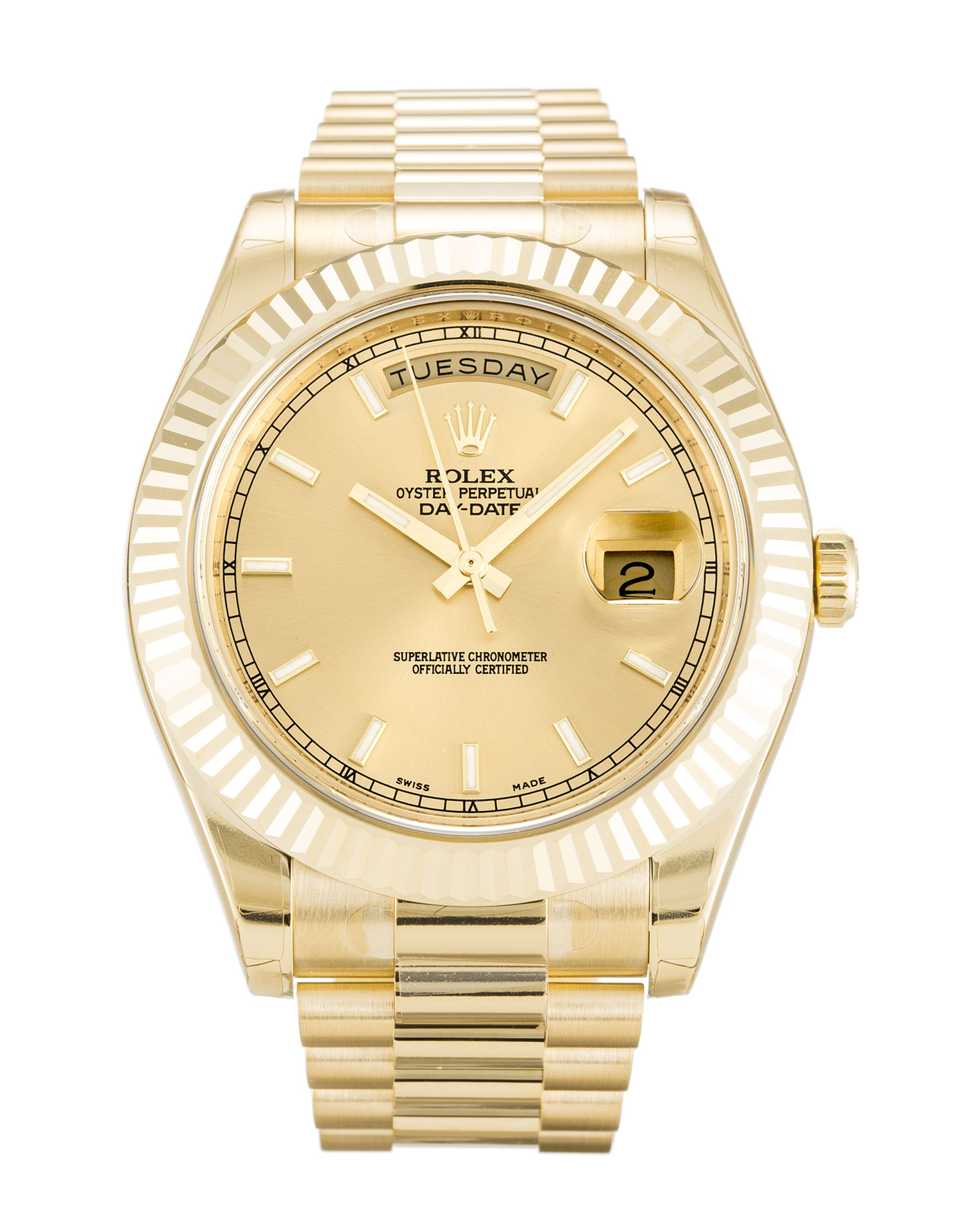 Rolex Day-Date II 218238 Mens Automatic 41MM Yellow Gold Baton Dial Replica Watch