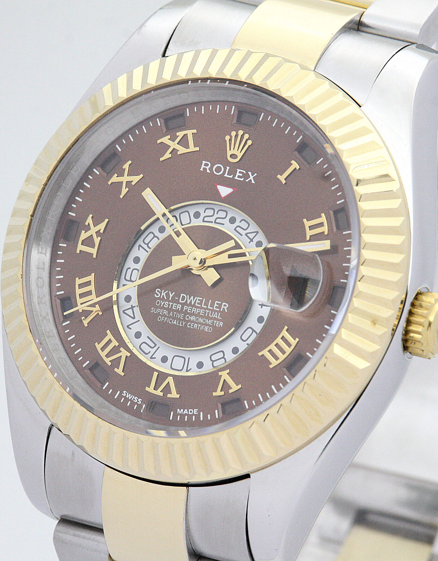 Rolex Sky-Dweller 326938 Automatic Mens Replica Watch, 42MM Yellow Gold Case & Brown Dial