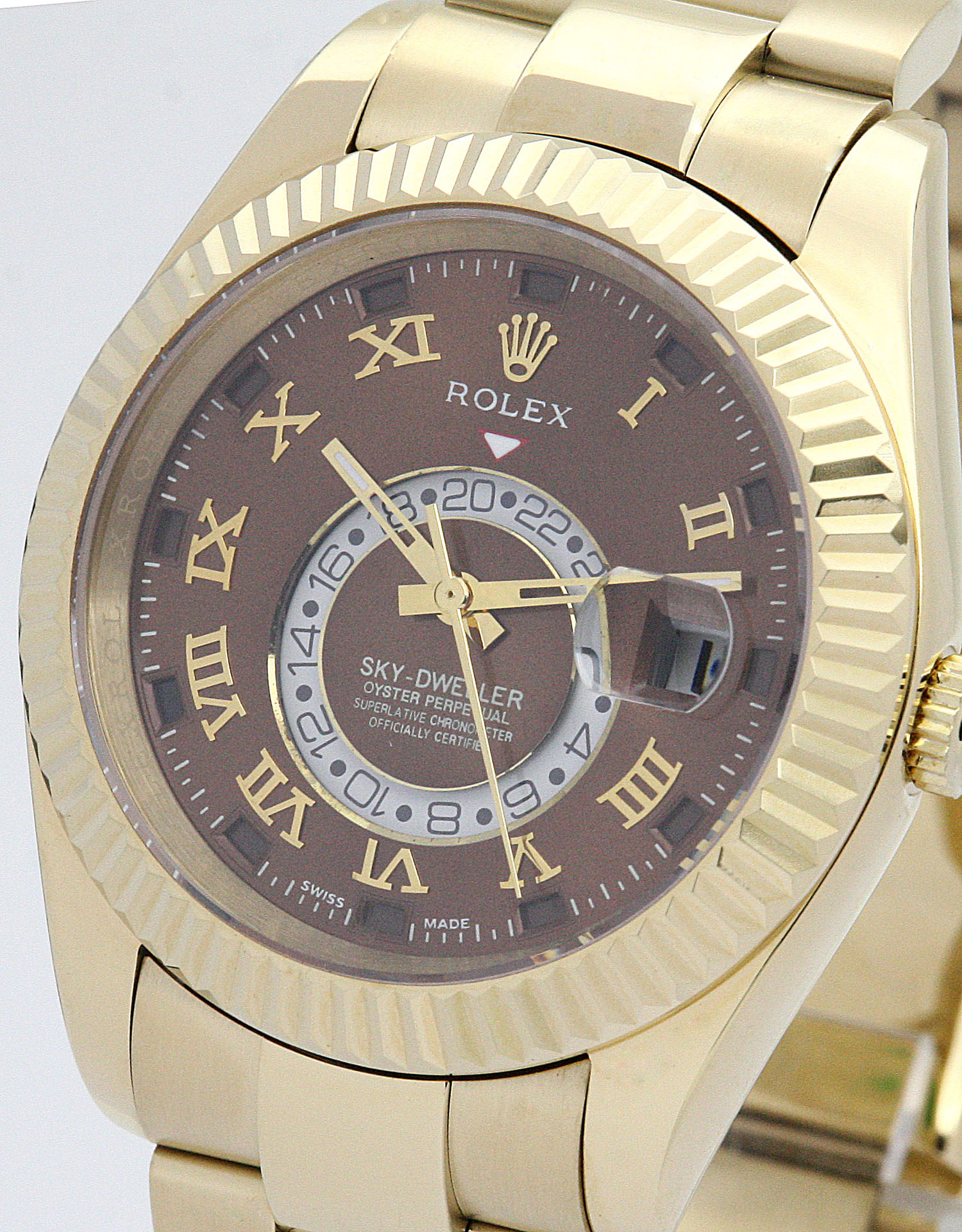 Rolex Sky-Dweller 326938 Replica Watch, Automatic Movement, 42mm Yellow Gold Case, Brown Dial