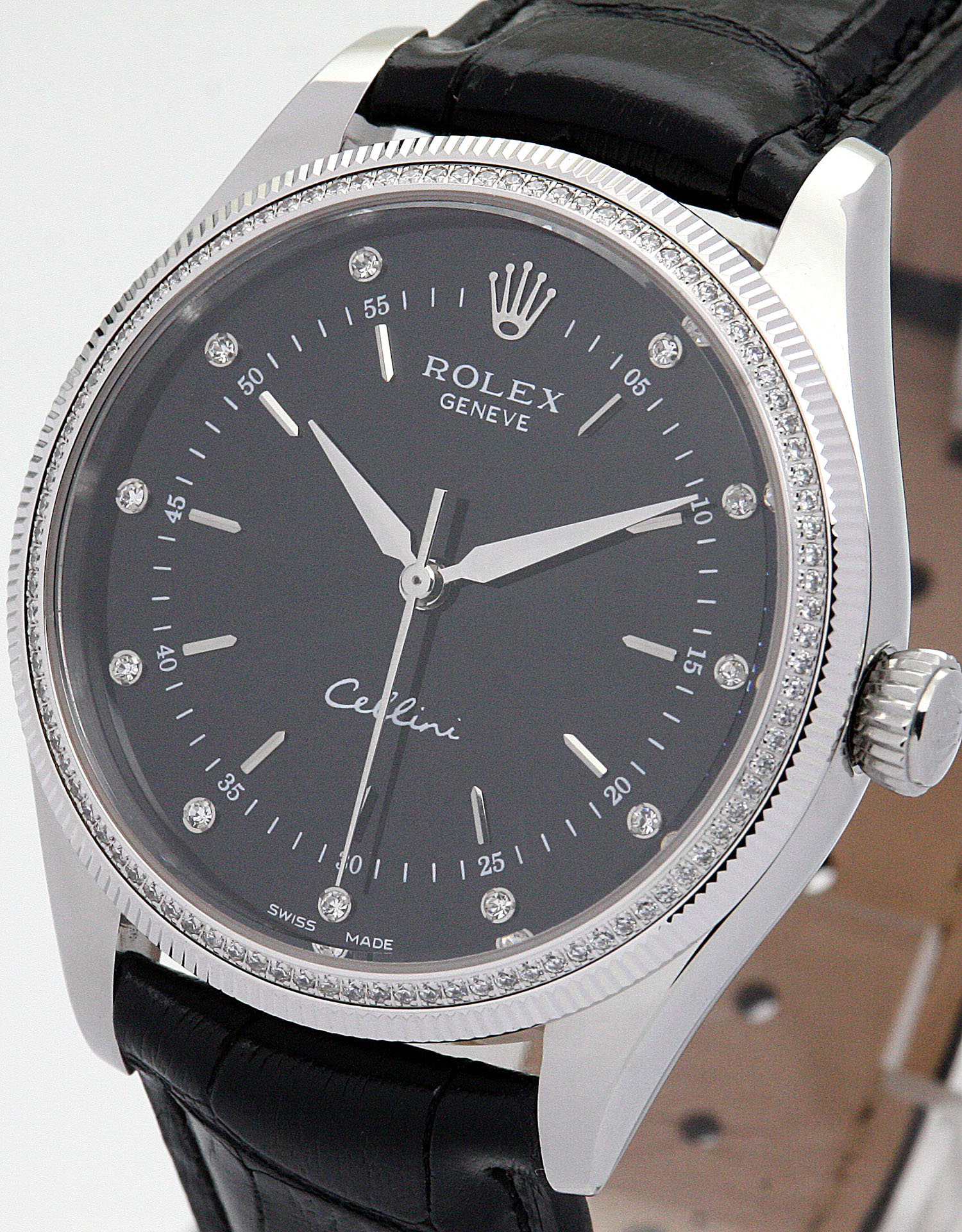 Rolex Cellini 5310 Ladies Replica Watch, Quartz Movement, 25 MM Case, Steel & White Gold, Black Dial