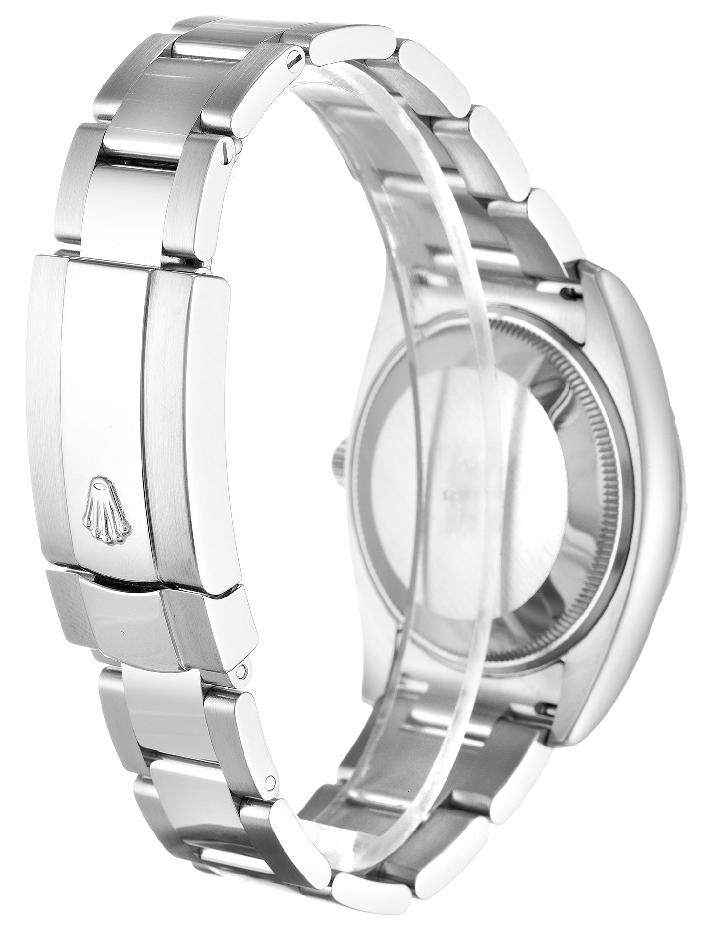 Rolex Oyster Perpetual Date 115210 Replica Watch, Automatic, Silver Baton Dial, Steel Case, 34mm