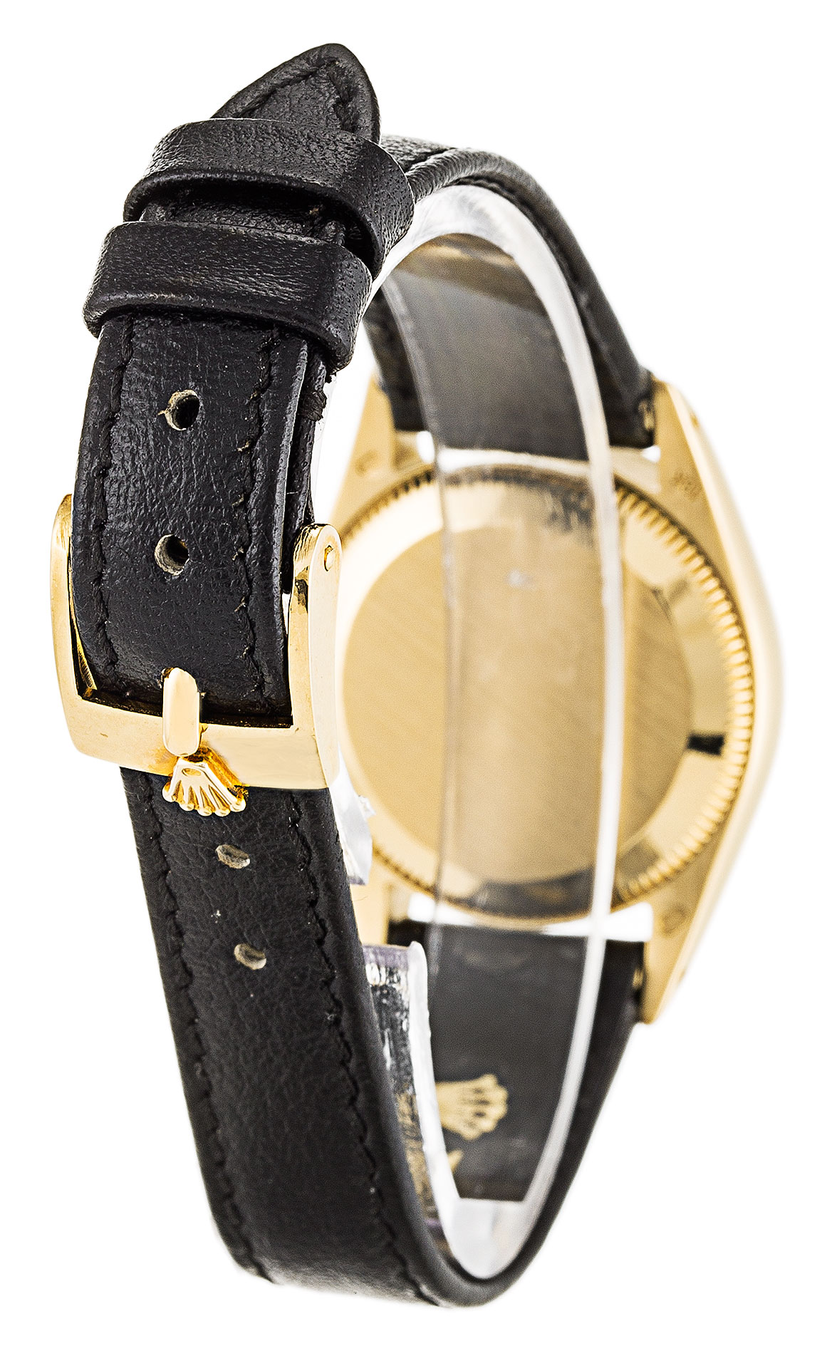 Rolex Lady Oyster Perpetual 6718 Black Baton Dial Replica Watch, 26mm Yellow Gold Case, Automatic