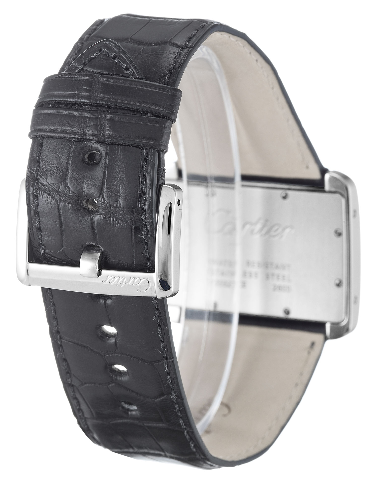 Cartier Tank Divan W6300655 Mens Replica Watch, Silver Roman Numeral Dial, Steel Case, Crocodile
