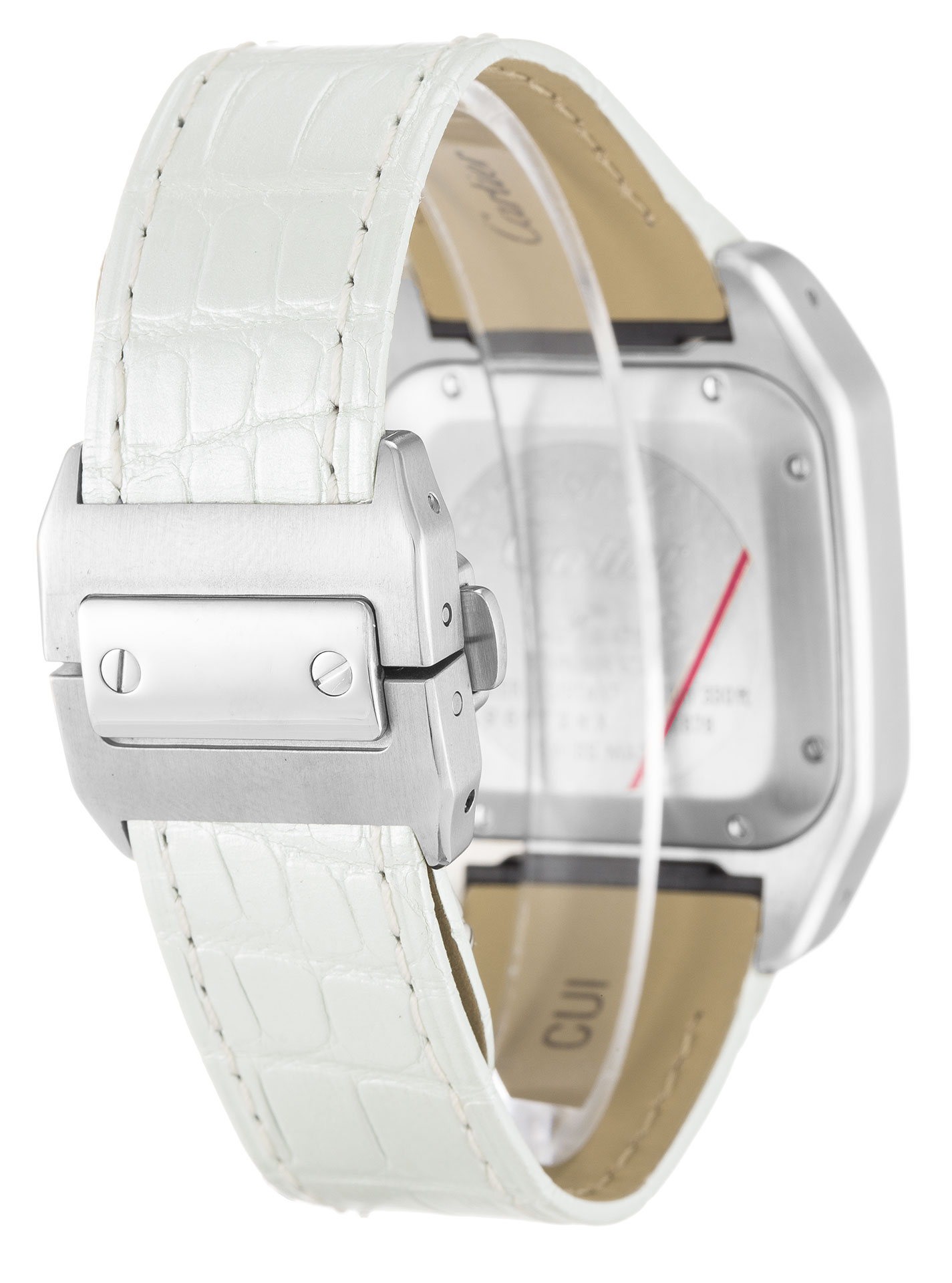 Cartier Santos 100 W20132X8 Automatic Watch, 32mm Steel Case, Green Mother of Pearl Dial, Alligator