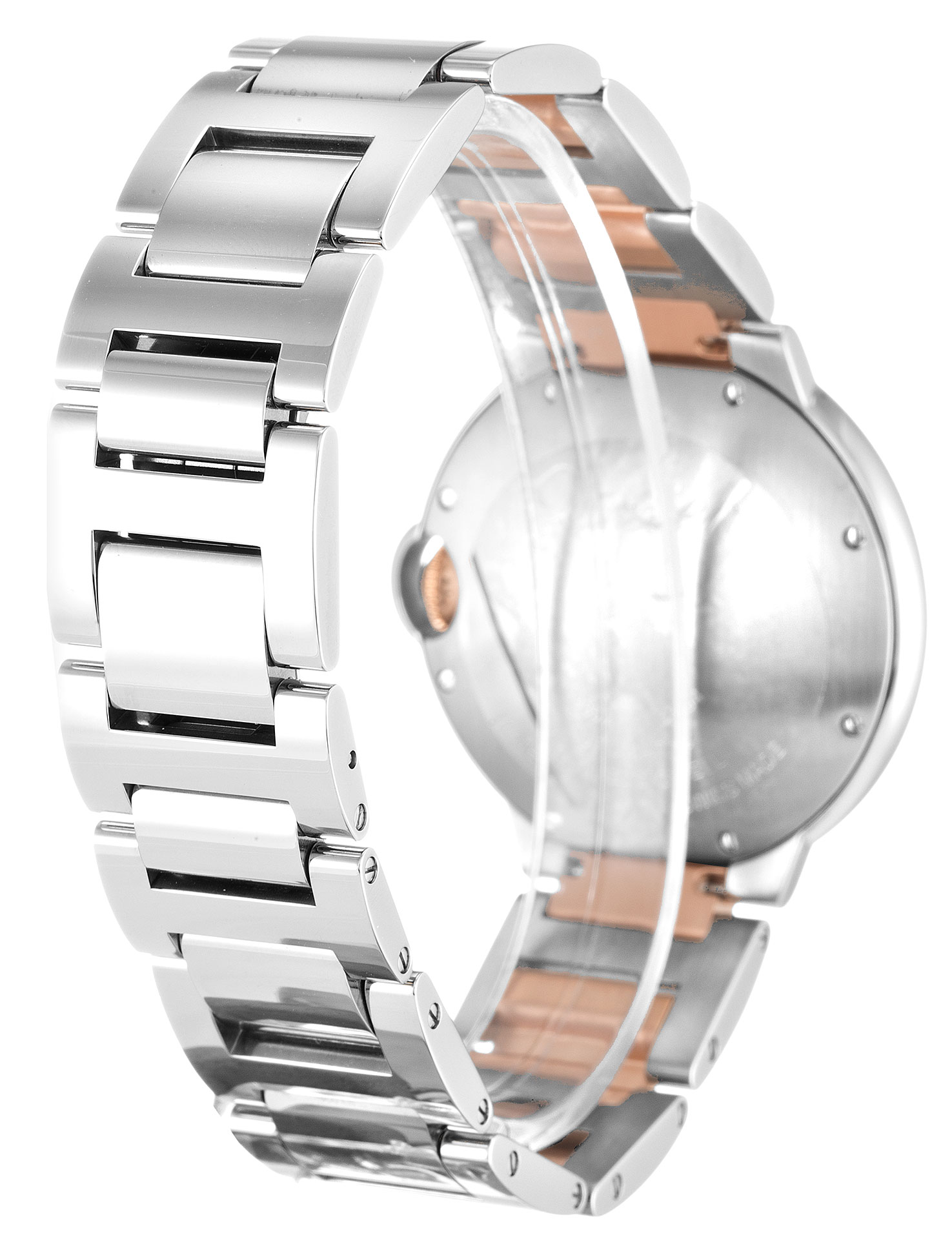 Cartier Ballon Bleu WE902031 Mens Automatic Watch, 37mm Steel Case, Pink Gold Bracelet, Silver