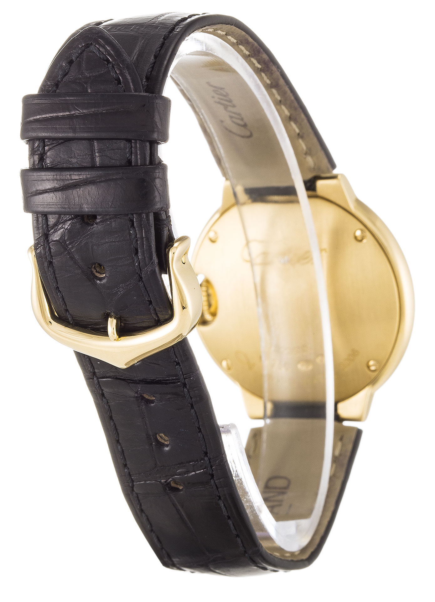 Cartier Ballon Bleu W6900156 Ladies Quartz Replica Watch 29MM Yellow Gold Alligator Band Silver