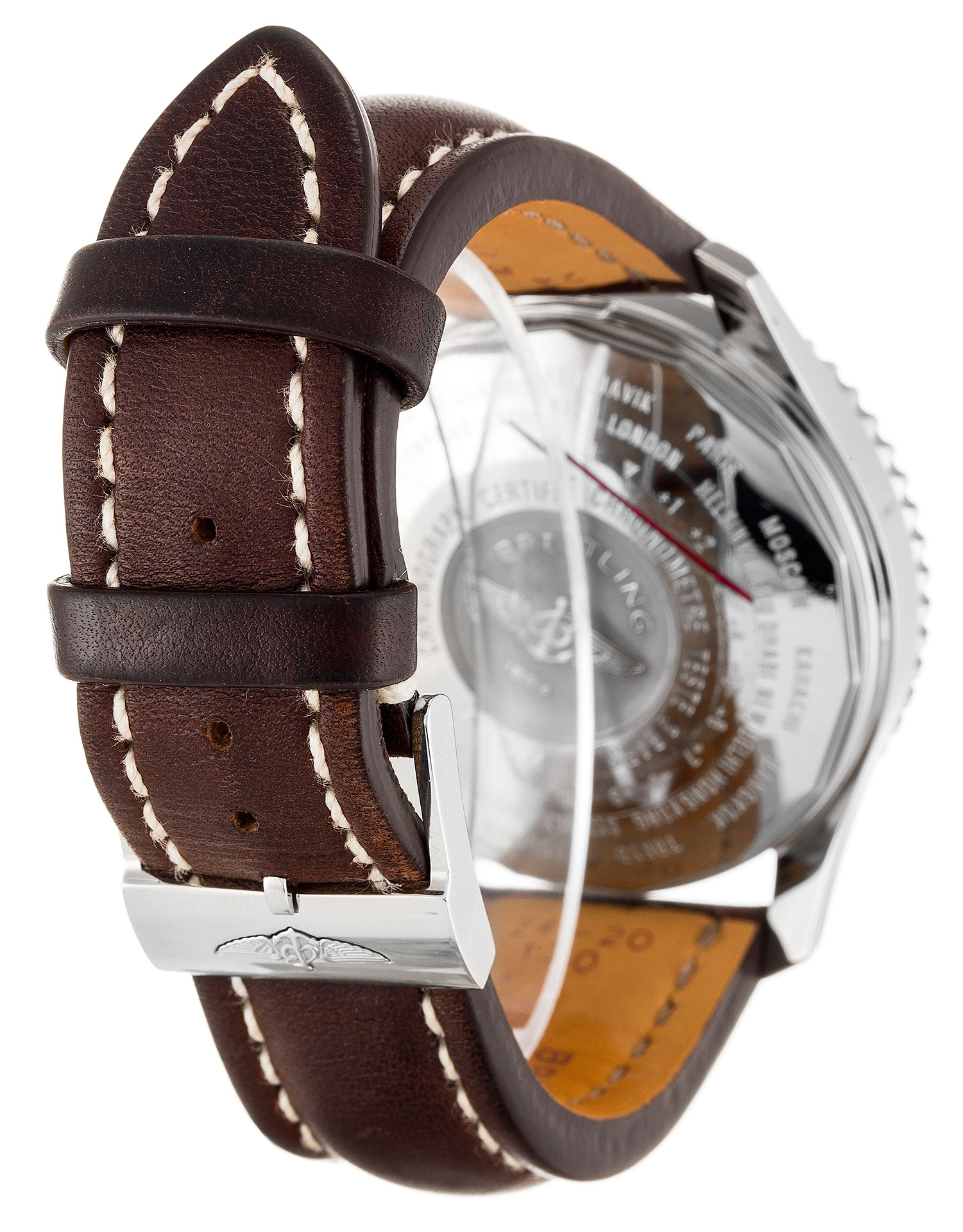 Breitling Navitimer World A24322 Men's Quartz Steel Watch Baton Dial Leather Band 46MM Water