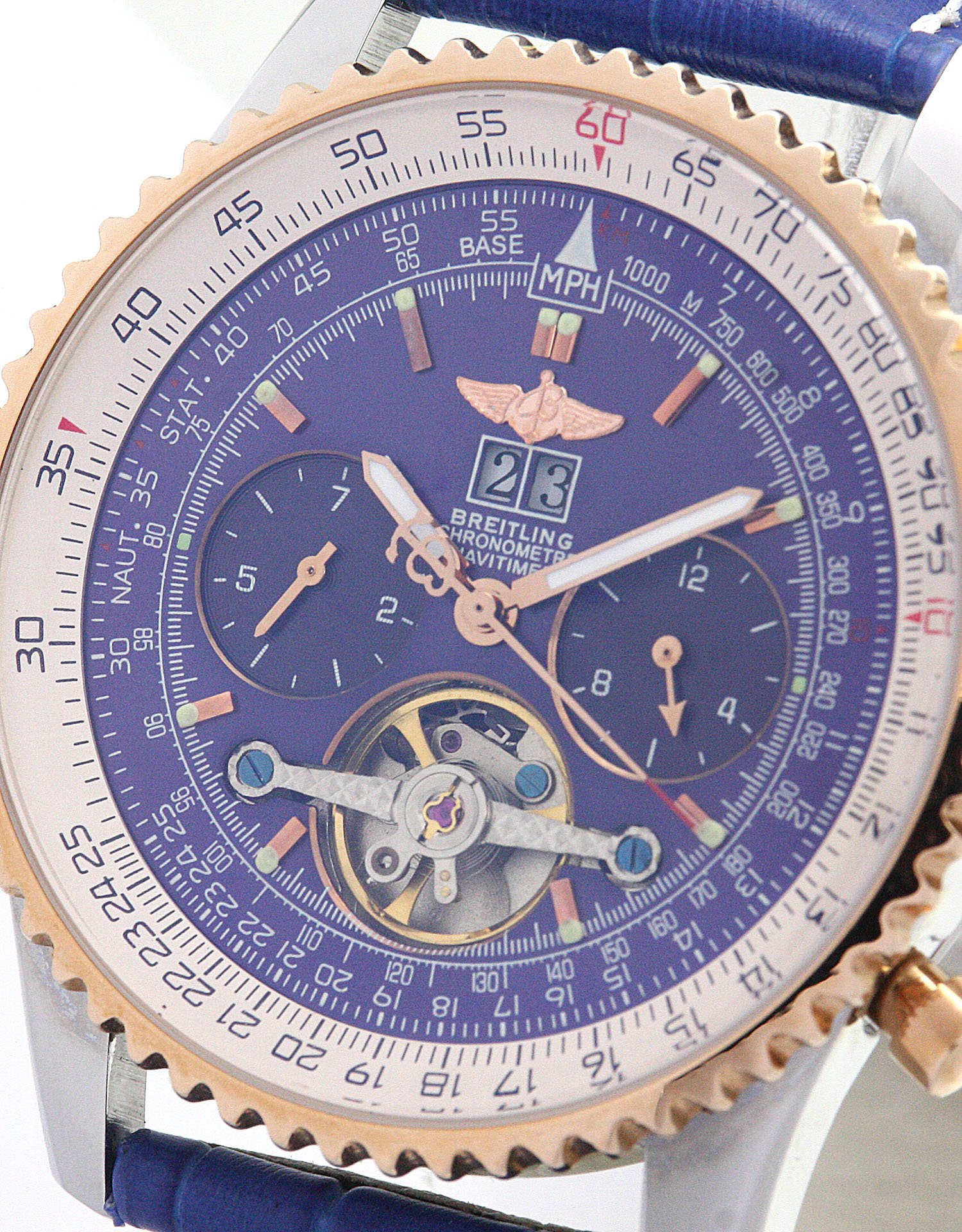 Breitling Navitimer World A24322 - Automatic - 46mm Rose Gold Steel - Blue Baton Dial - Mens Watch