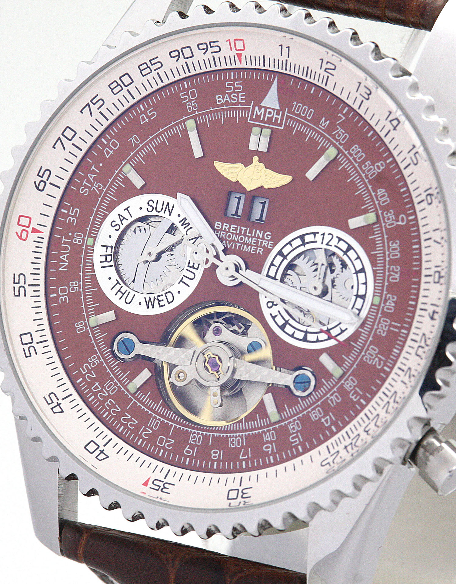 Breitling Navitimer World A24322 Replica Watch, Mens, Brown Baton Dial, 46mm Steel Case