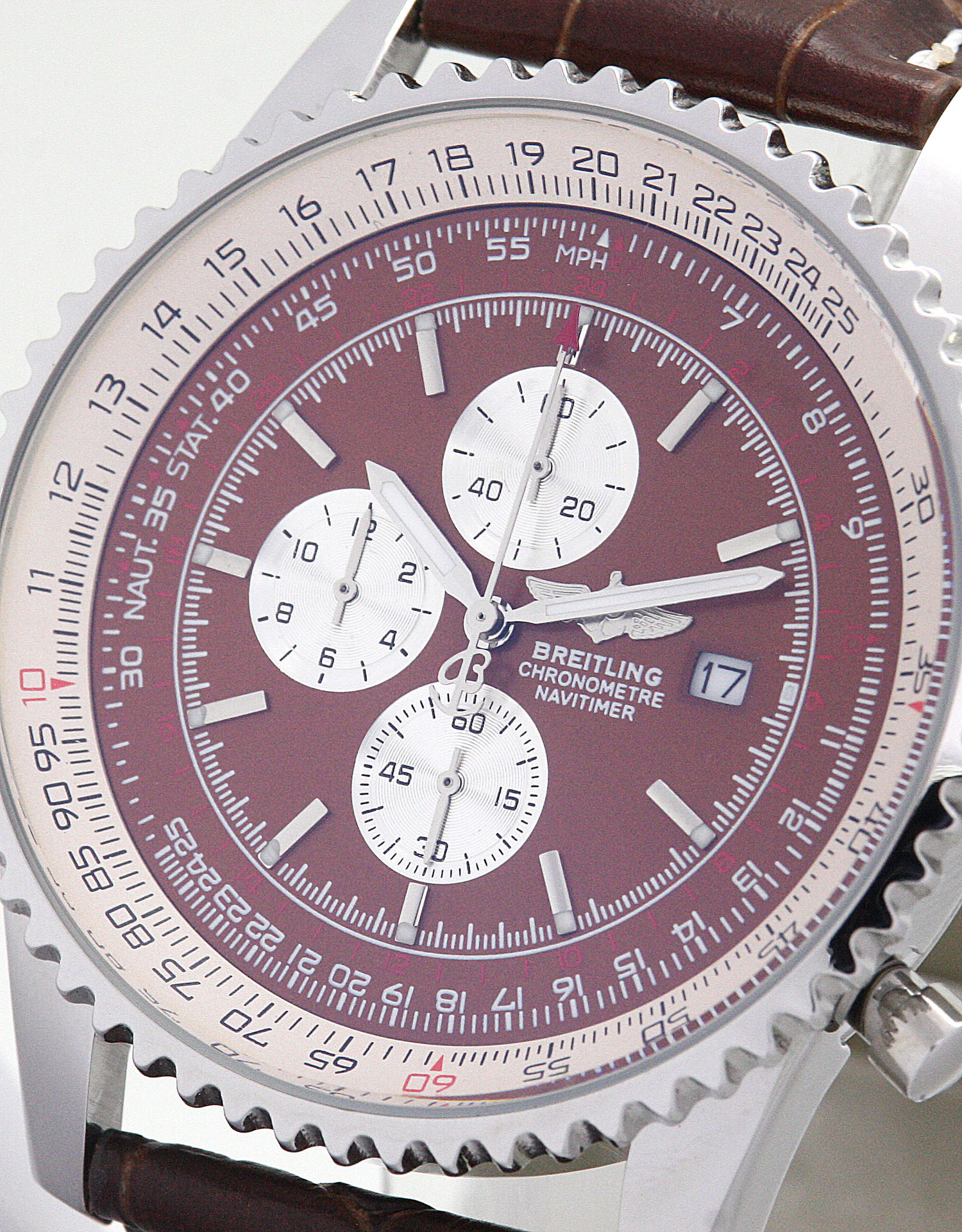 Breitling Navitimer World A24322 Automatic Mens Watch, 46MM Steel Case, Brown Baton Dial, Replica