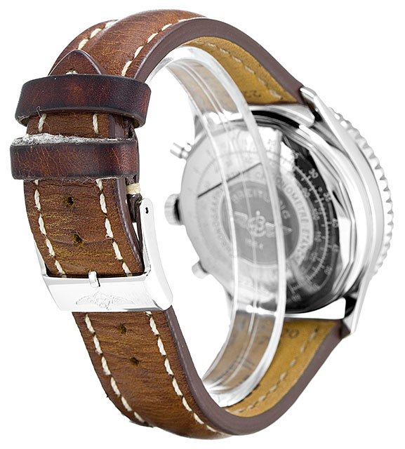 A22322 - Breitling Cosmonaute Mens Watch - Quartz - Steel Case - Leather Band - Black Arabic Dial