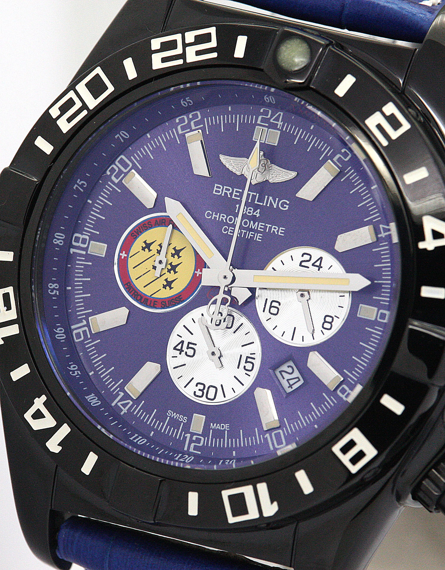 Breitling Chronomat A13050.1 Replica Watch, Automatic, Blue Dial, Black Steel Case, 40MM, Leather