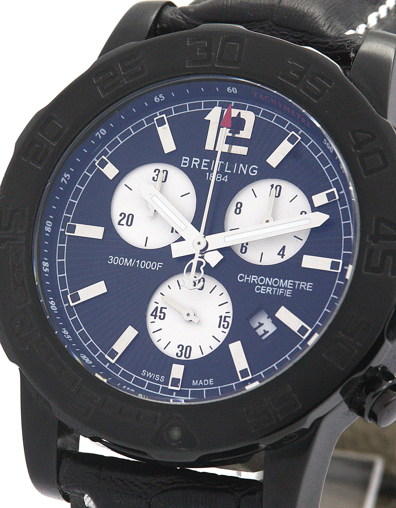 Breitling Chronomat A13050.1 Replica Watch, Mens石英, 40mm Black Steel Case, Blue Dial, Leather Strap