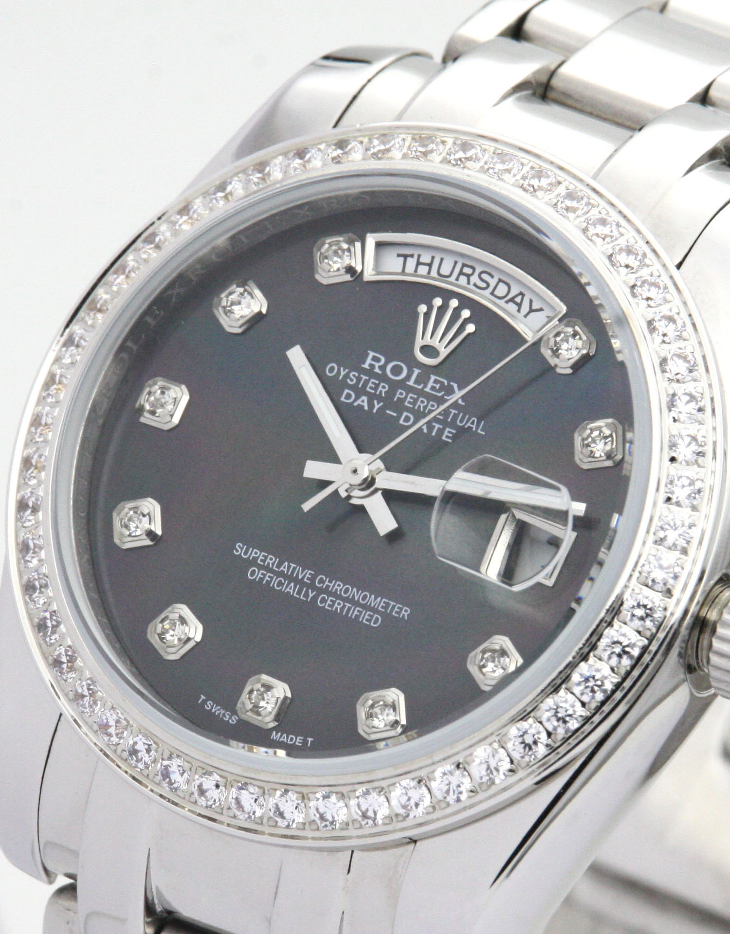 Rolex Day-Date 118346 Replica Watch, Automatic, 36mm Platinum Case, Black Dial