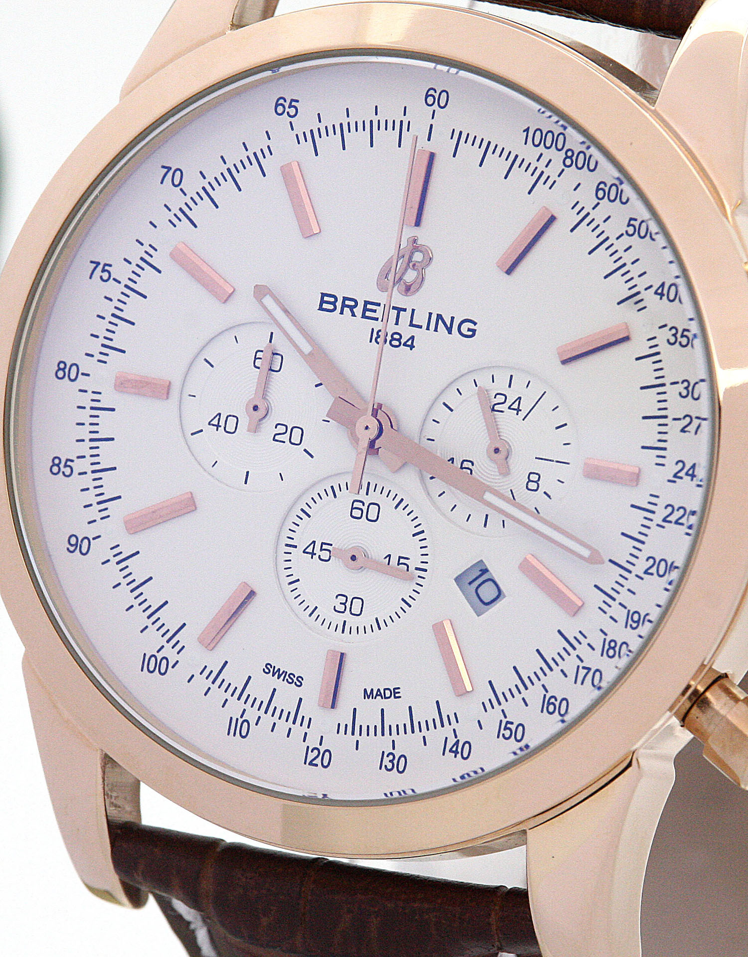 Breitling Transocean Chronograph RB0152 Replica Watch, Quartz Movement, 43mm Rose Gold Case, White