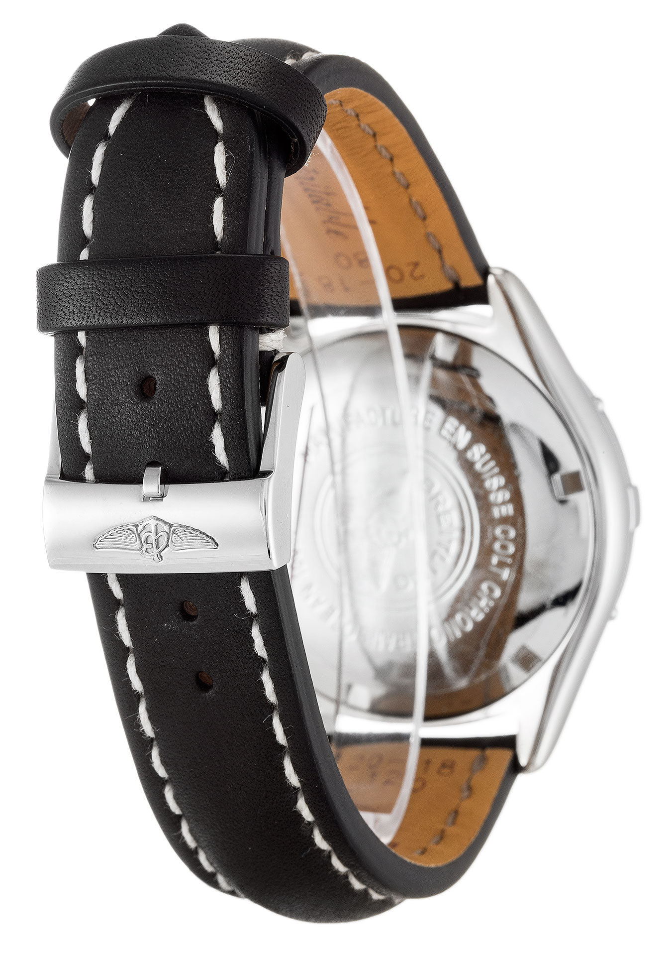 Breitling Transocean A53040.1 Mens Quartz Watch, 39mm Steel Case, Blue Baton Dial, Leather Band