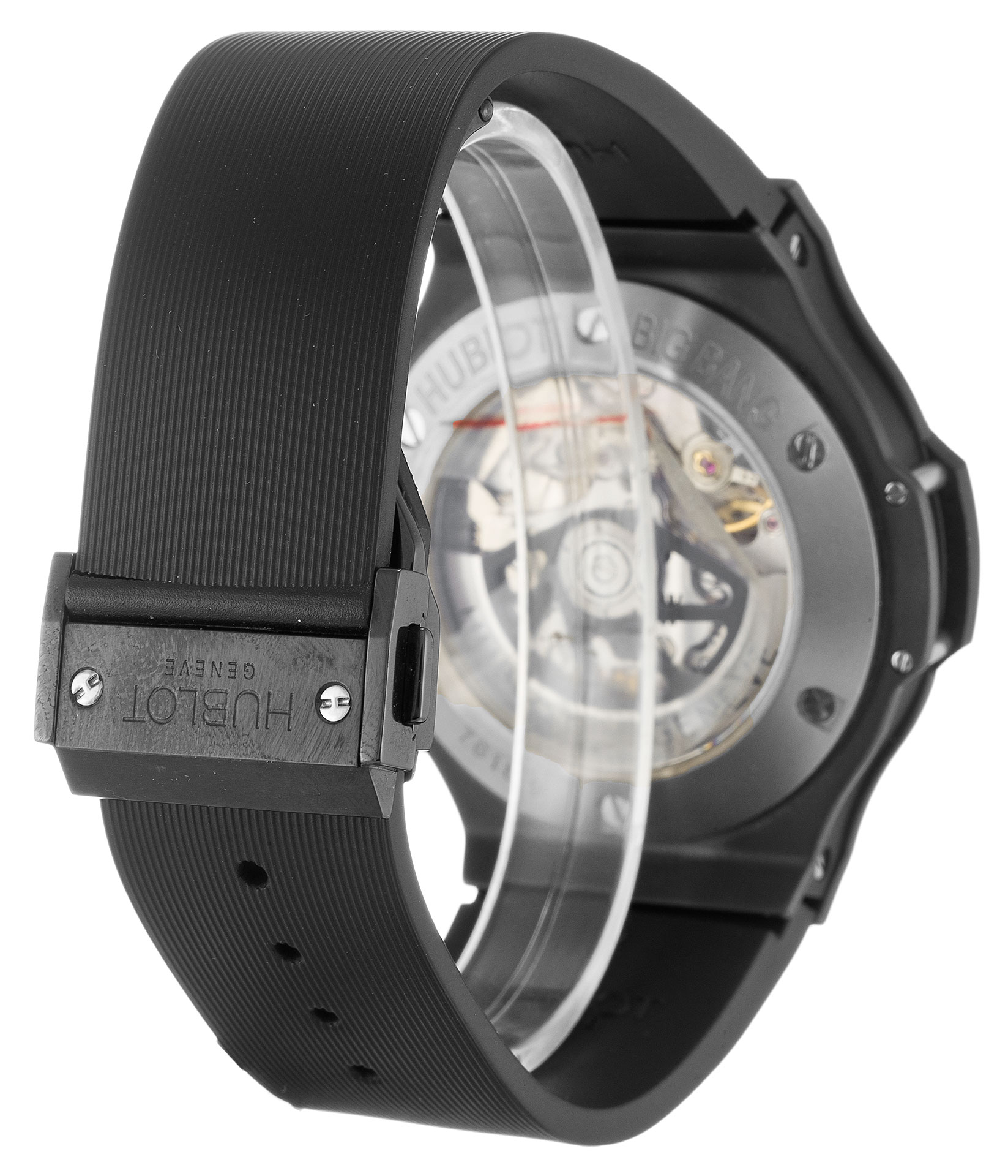 Hublot 44mm 301.CI.1770.RX Mens Quartz Watch, Ceramic Case, Black Carbon Dial, Rubber Bracelet
