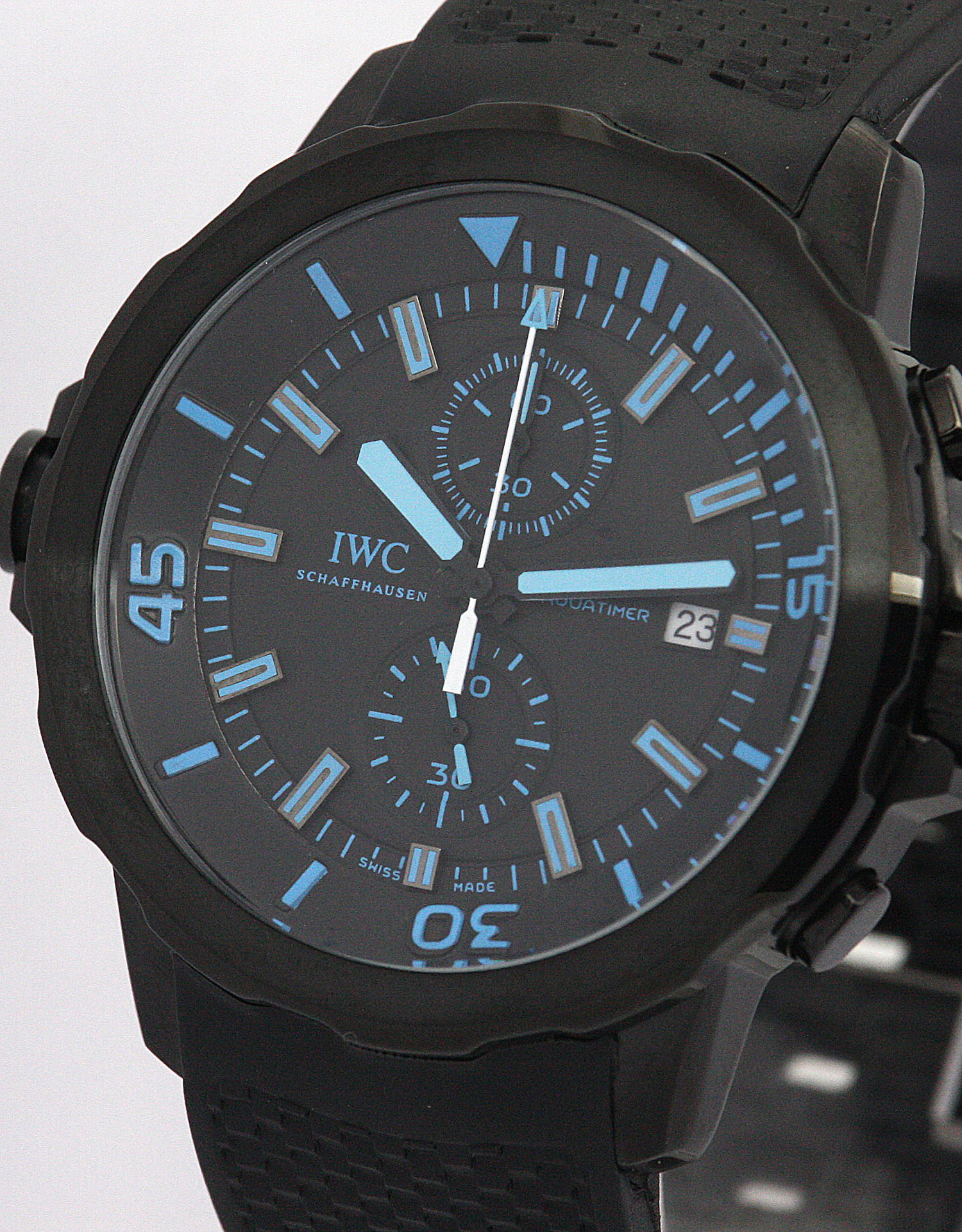 IWC AQUATIMER IW376705 Replica Watch, Automatic, 44MM Steel Case, Blue & Black Dial, Rubber Strap
