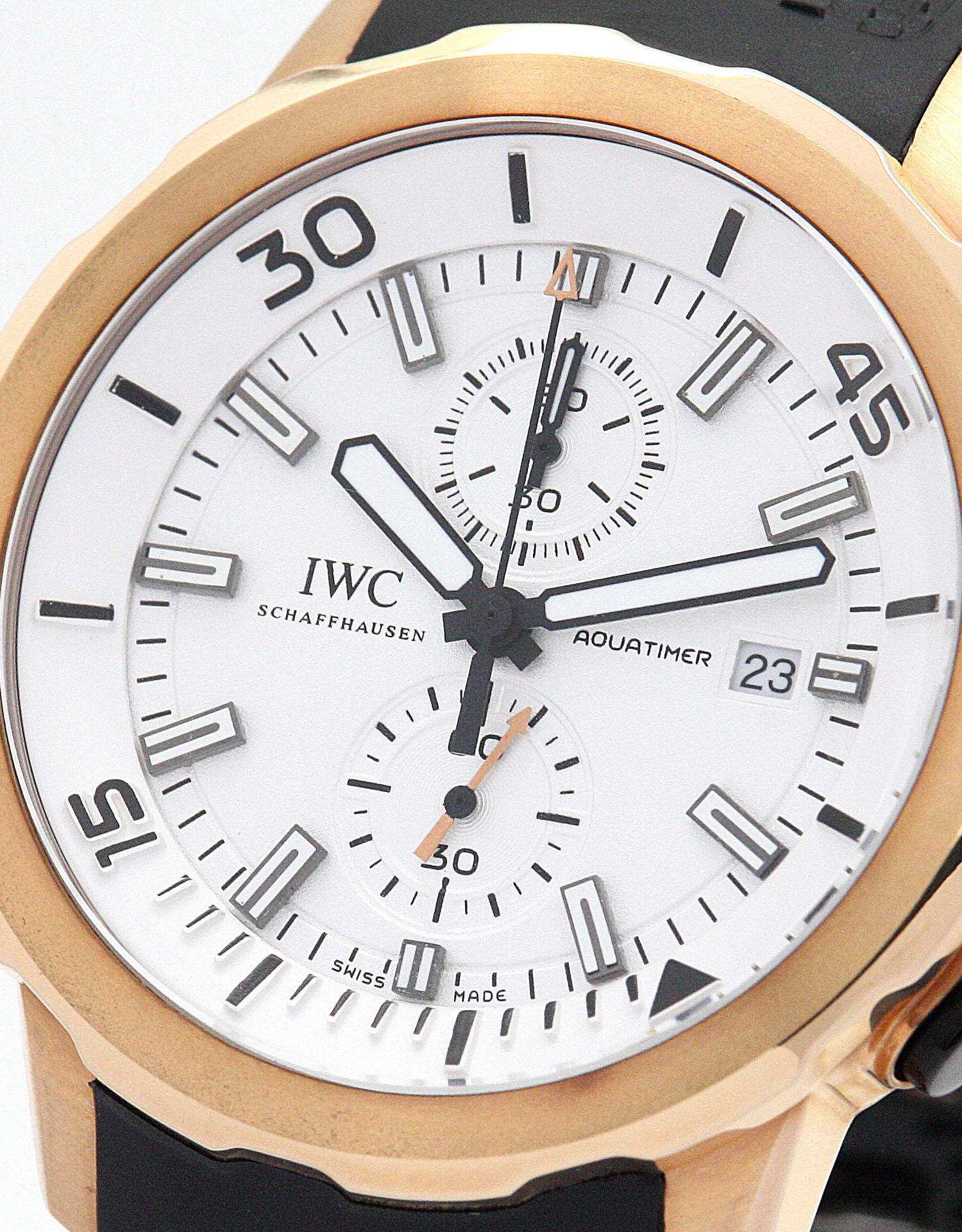 IWC Aquatimer IW329001 Mens Automatic Replica Watch, 42MM Rose Gold Steel Case, White Dial, Rubber