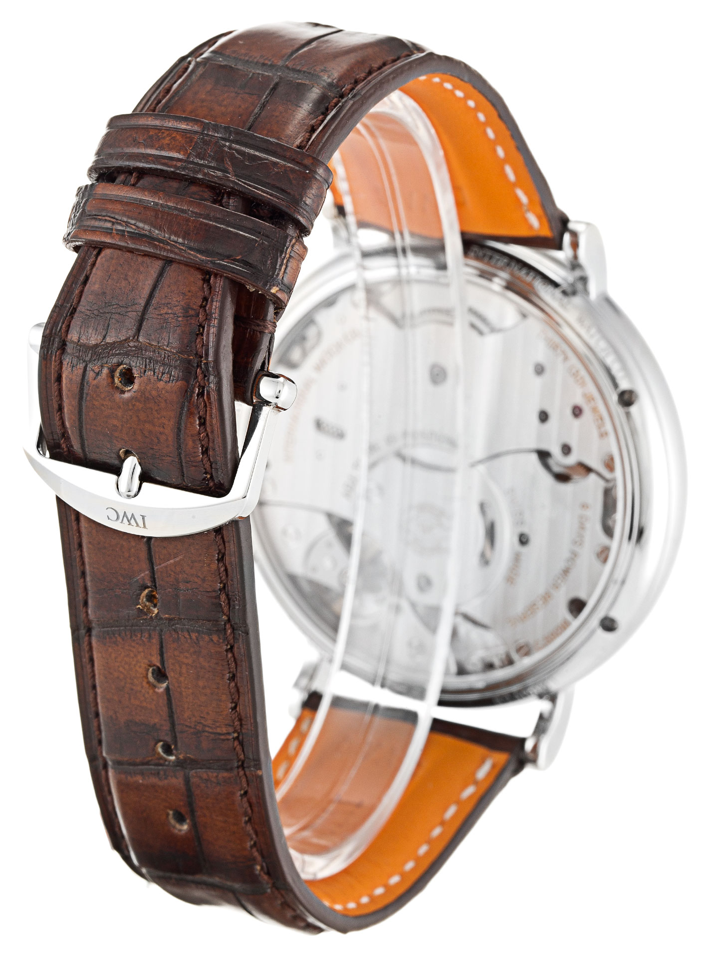 IWC PORTOFINO IW510102 Manual Watch, 46mm Steel Case, Black Baton Dial, Crocodile Brown Bracelet
