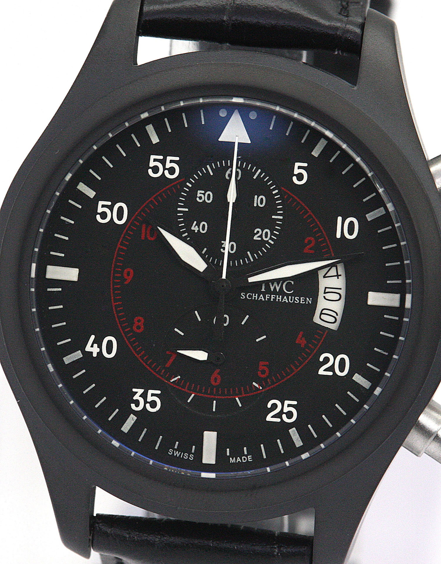 IWC Spitfire IW387802 Replica Watch, Automatic, 43mm Steel Case, Black Dial, Alligator Band