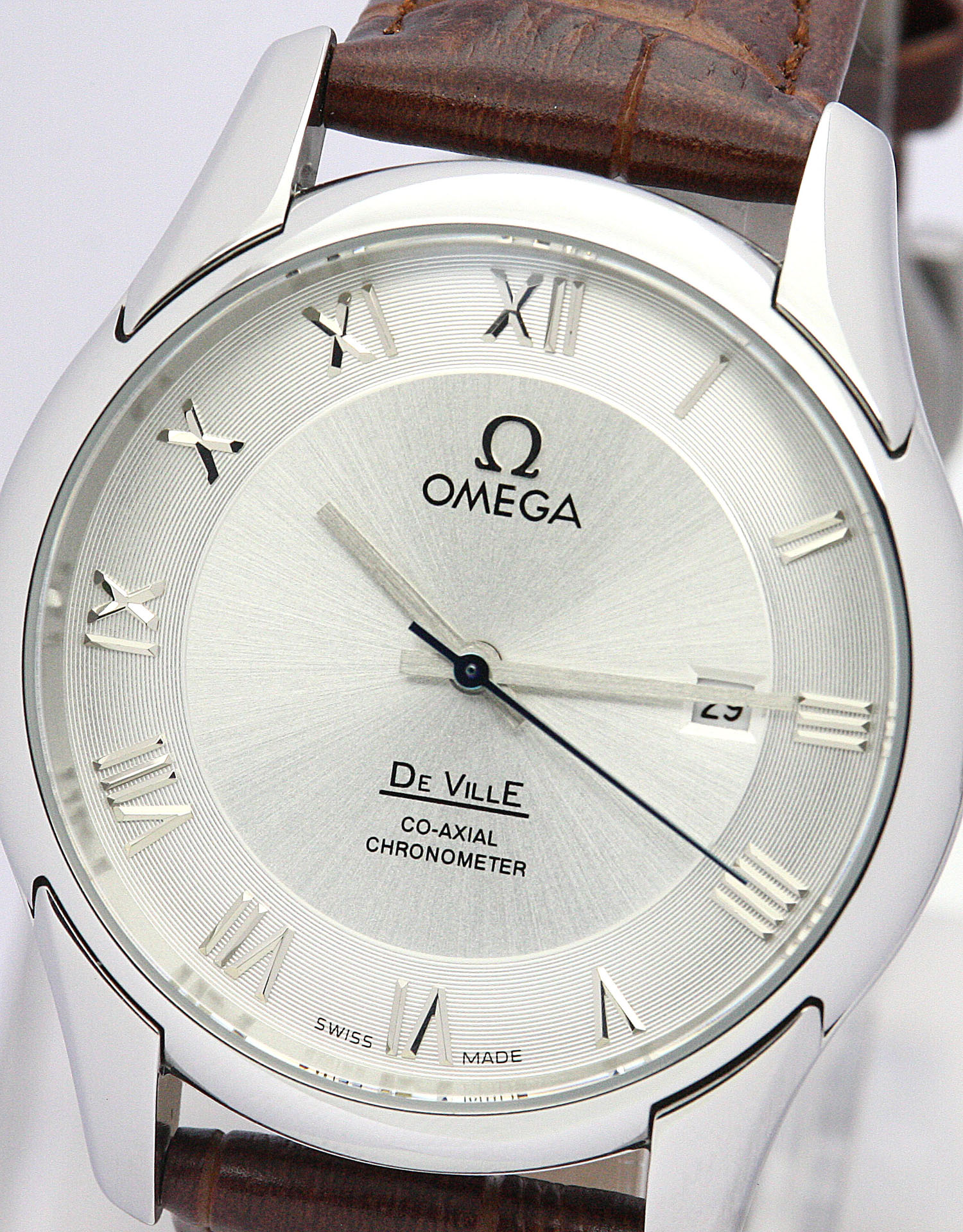 Omega De Ville Hour Vision Replica Watch, AUTO CO-AXIAL, 41MM STEEL CASE, BROWN BRACELET, SILVER